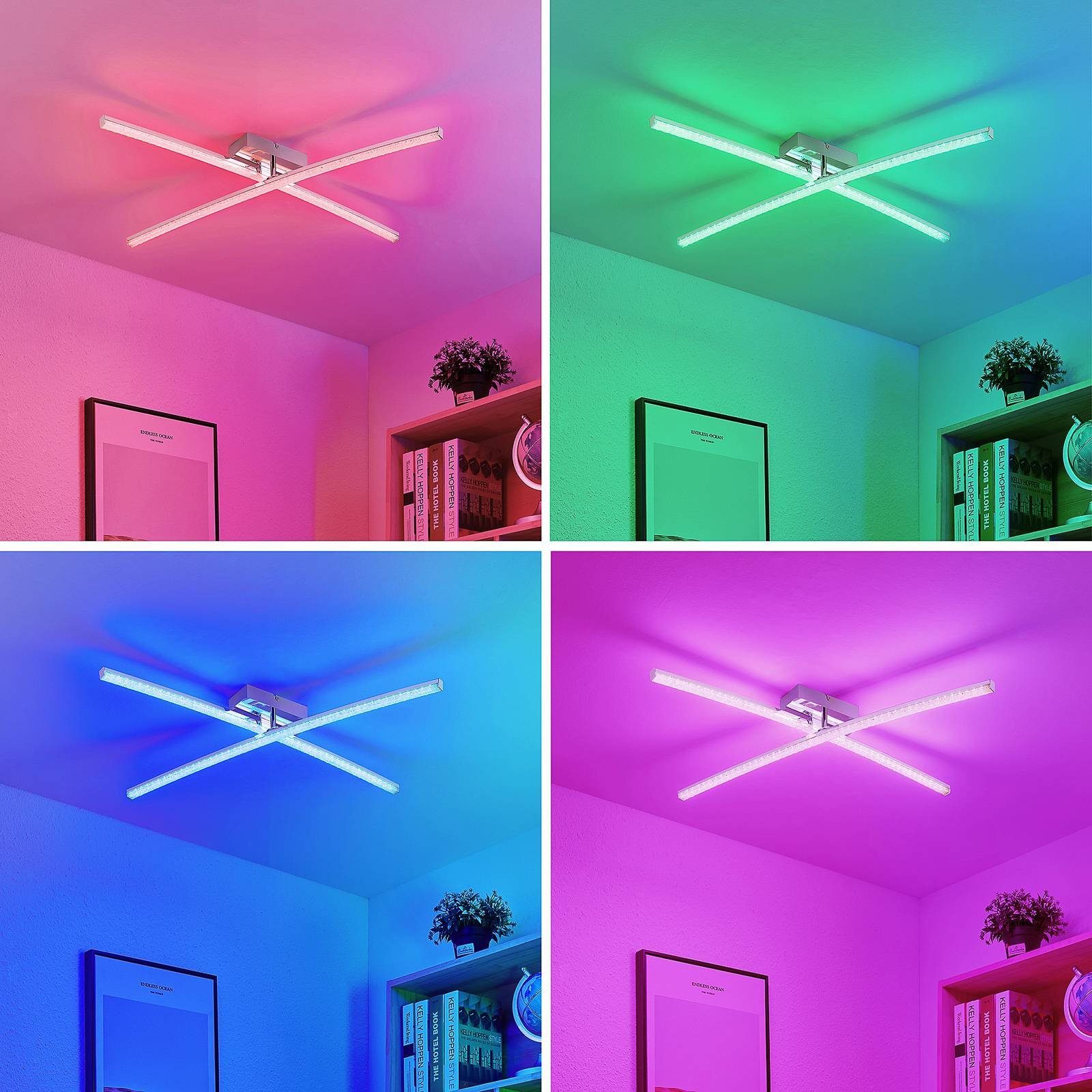Alaara, 2 Modern, verbaut, Eisen, flammig, LED-Leuchtmittel Deckenleuchte RGB Farbwechsel weiß, fest Acryl, chrom, inkl. Lindby LED dimmbar, +
