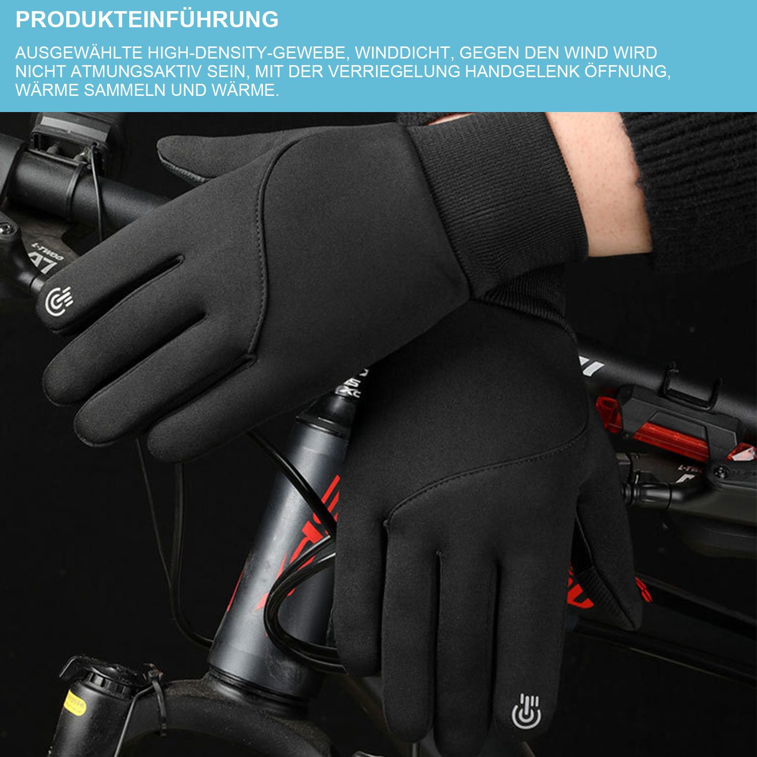 Refttenw Fahrradhandschuhe Wasserabweisend Winter Touchscreen Thermo-Handschuhe Warm Plüsch Fahrradhandschuh