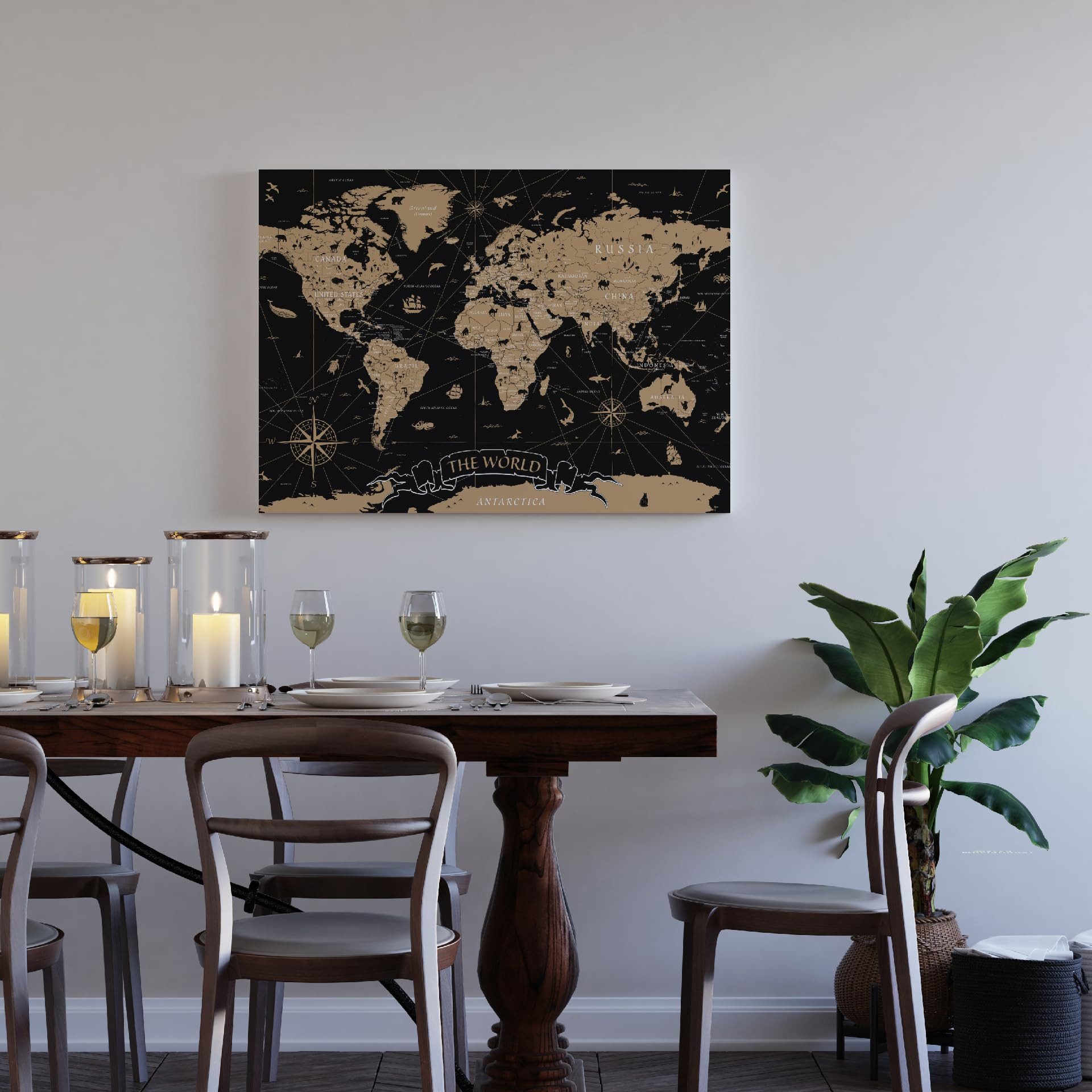 framed concept Leinwandbild als Weltkarte-Pinnwand, pinne Deine Reisen und Erinnerungen, World Map, Englische Beschriftung inkl. 50 goldene Pins – Bild 4 von 5