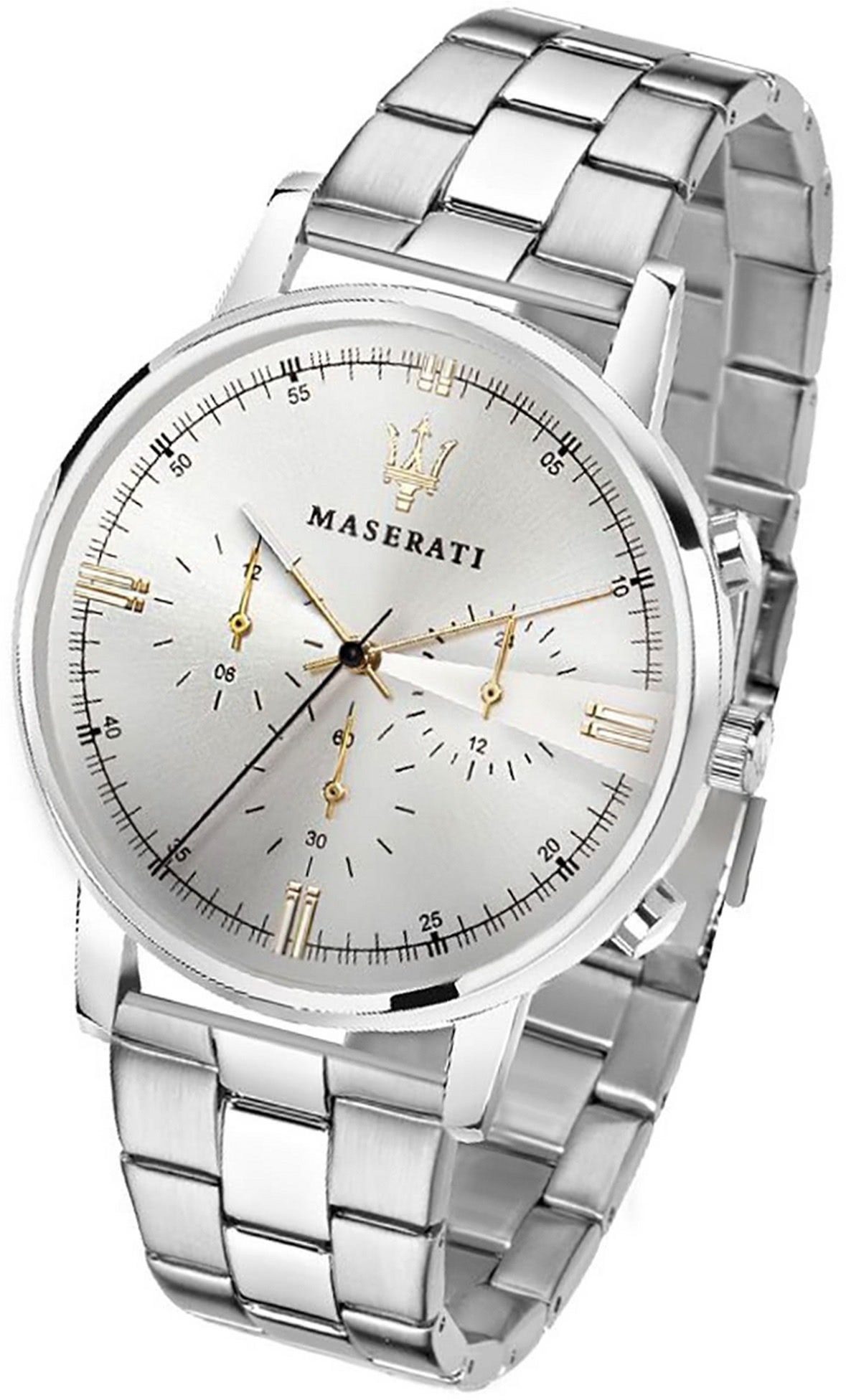 MASERATI Multifunktionsuhr Maserati Edelstahl Uhr, rundes Gehäuse (ca42x51,5mm) Edelstahlarmband, Damenuhr Herren, silber