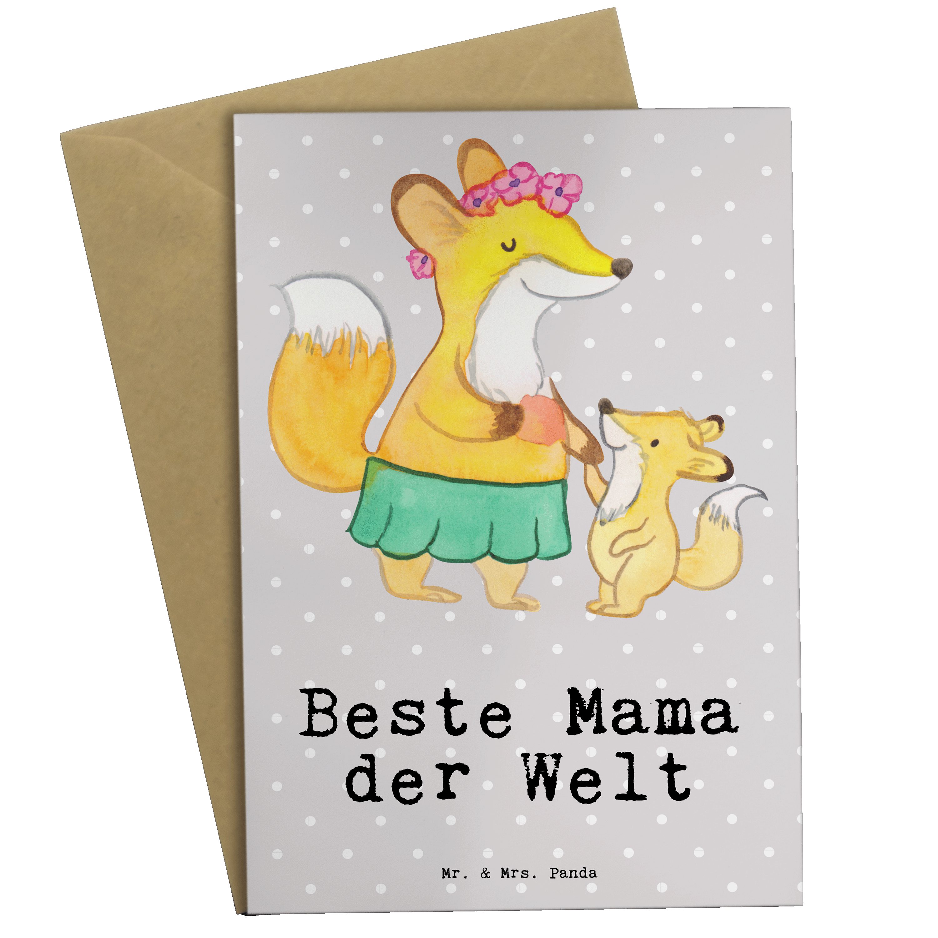 Mr. & Mrs. Panda Grußkarte Fuchs Beste Mama der Welt - Grau Pastell - Geschenk, Hochzeitskarte