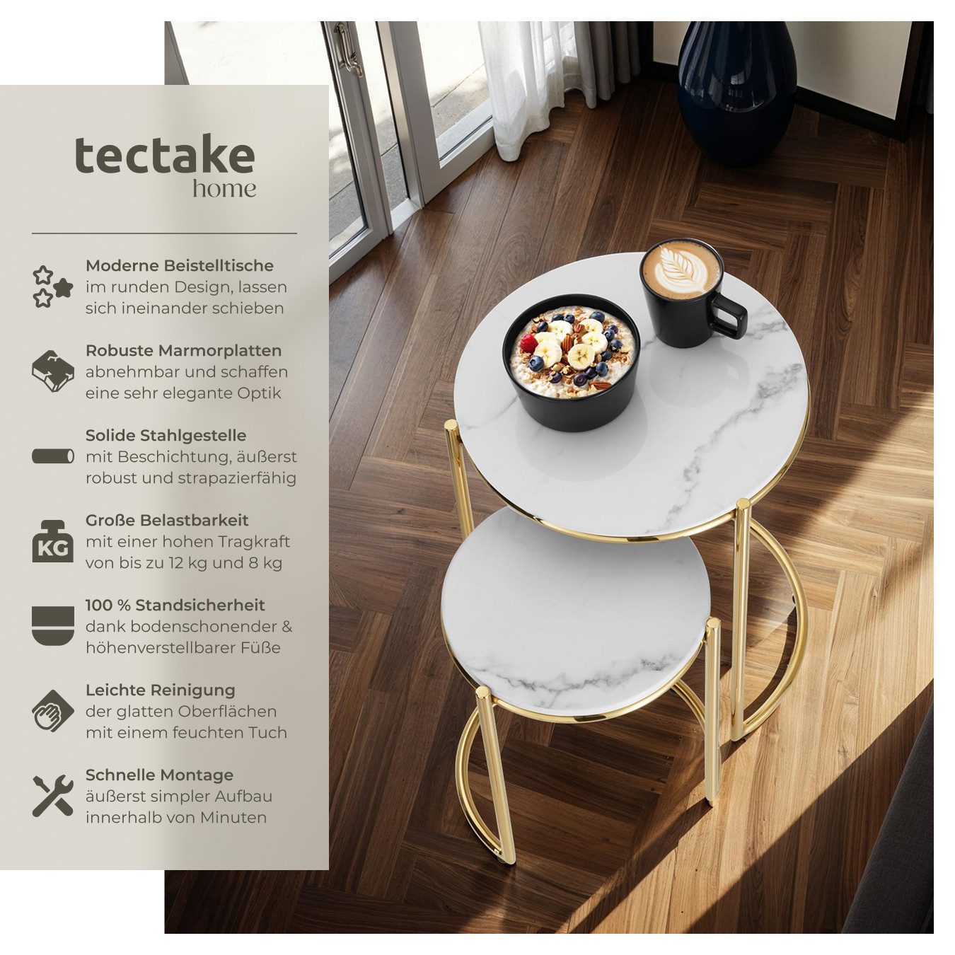 tectake Beistelltisch Couchtisch Ellsa, hochwertige Marmorplatten, solide S günstig online kaufen