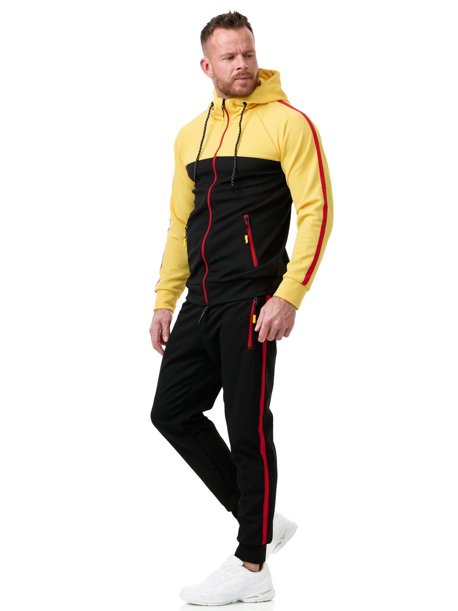 L.gonline Freizeitanzug Herren Jogginganzug, Sporthose und Kapuzenjacke, Streifenmuster, (Kapuzenjacke mit Reißverschluss, Hose, 2-tlg), mit Streifen