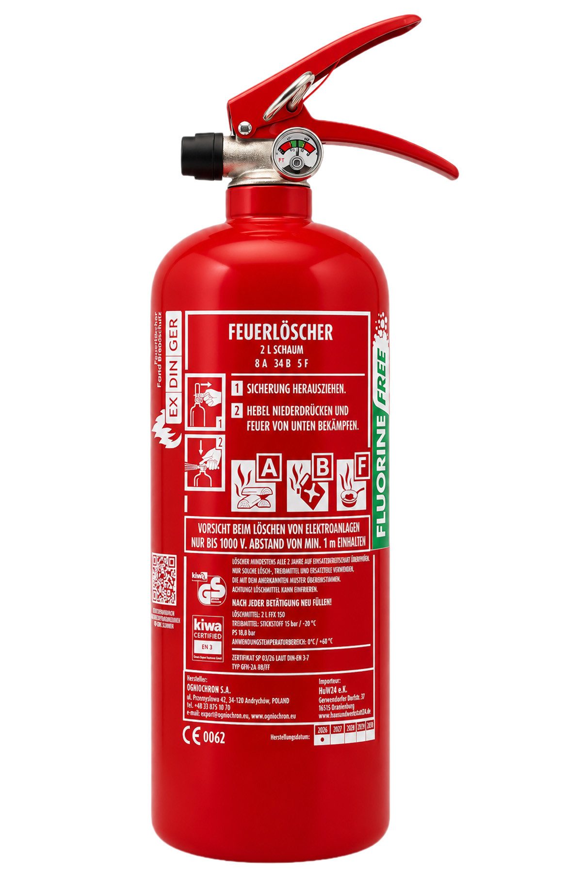 EXDINGER Schaum-Feuerlöscher Schaumlöscher fluorfrei GPN-2X-ABF/FF 2l Fettbrandlöscher 8A 34B 5F, Dauerdruck, FFX 150, (2-St) Dauerdrucklöscher