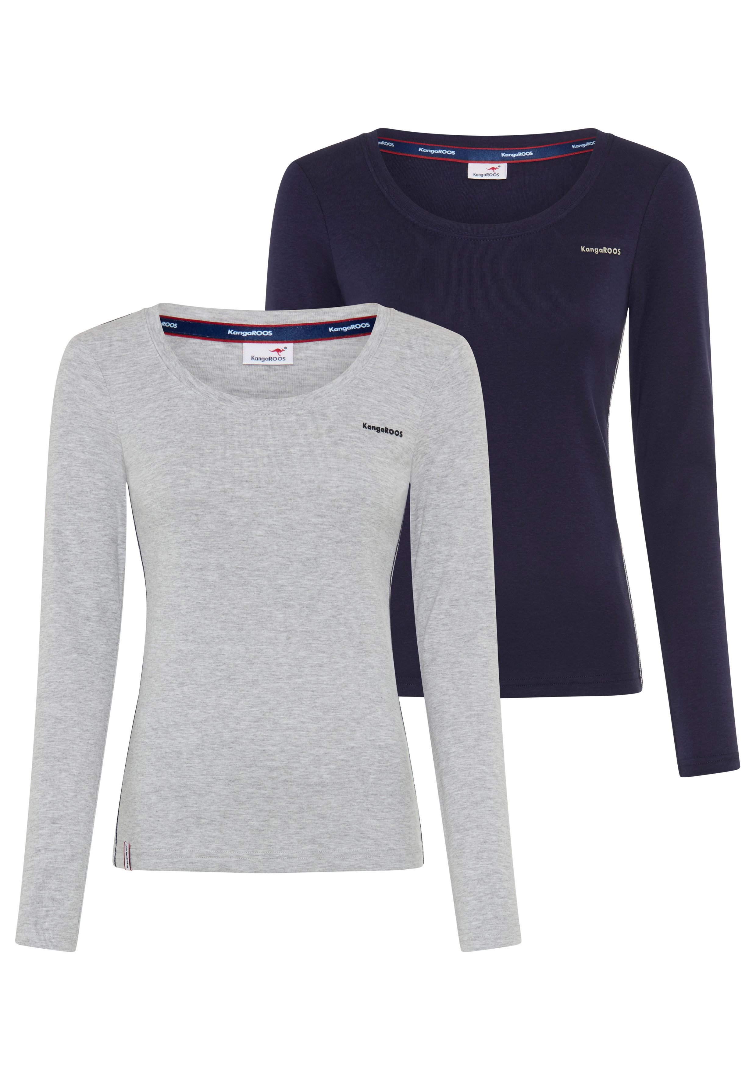 KangaROOS Langarmshirt (2er-Pack) im 2er-Pack, hüftbedeckende Länge, Basic-Passform, Langarm