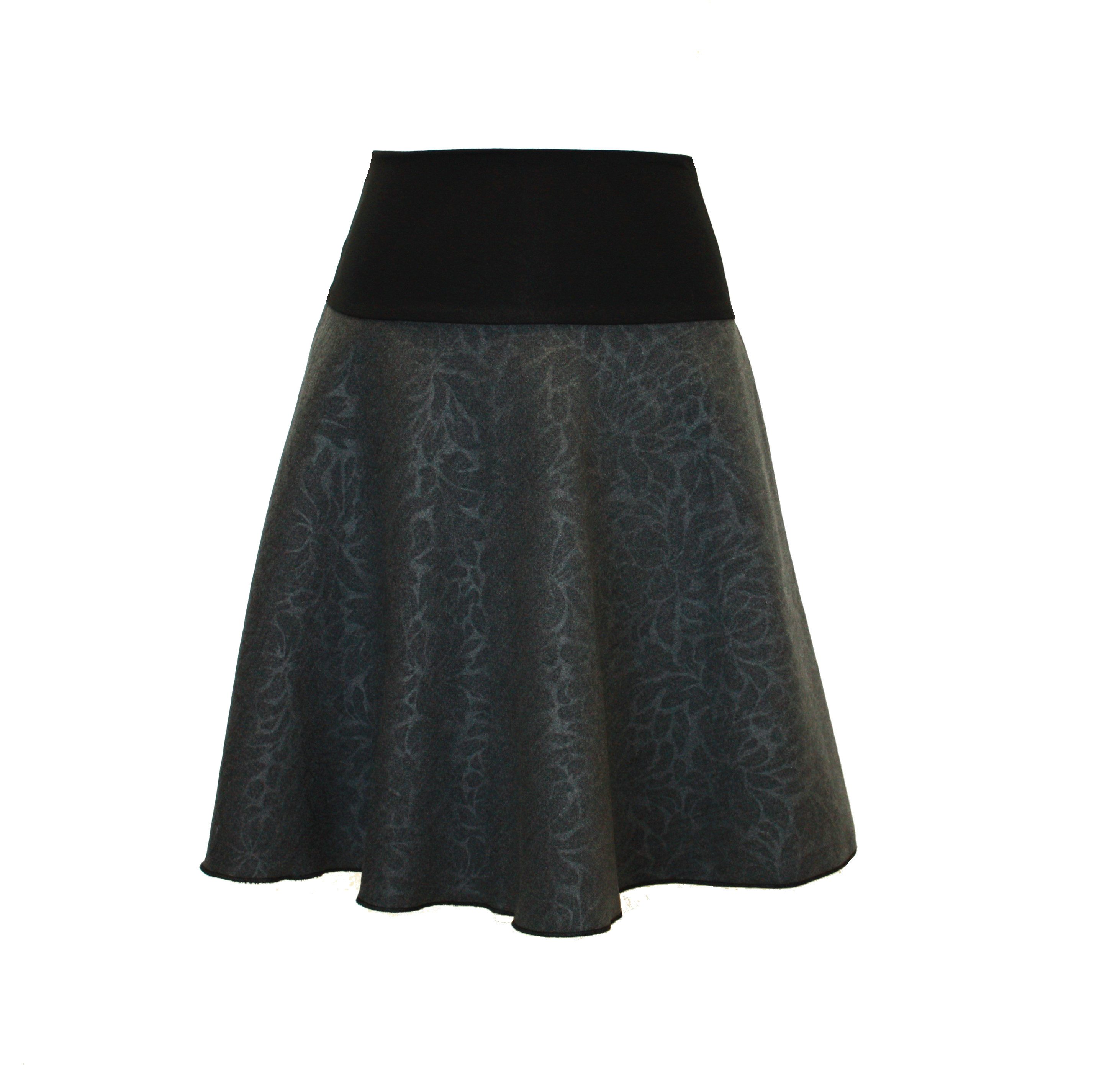 dunkle design A-Linien-Rock Wolle Loden Schwarz Weinrot Grau 57cm elastischer Bund