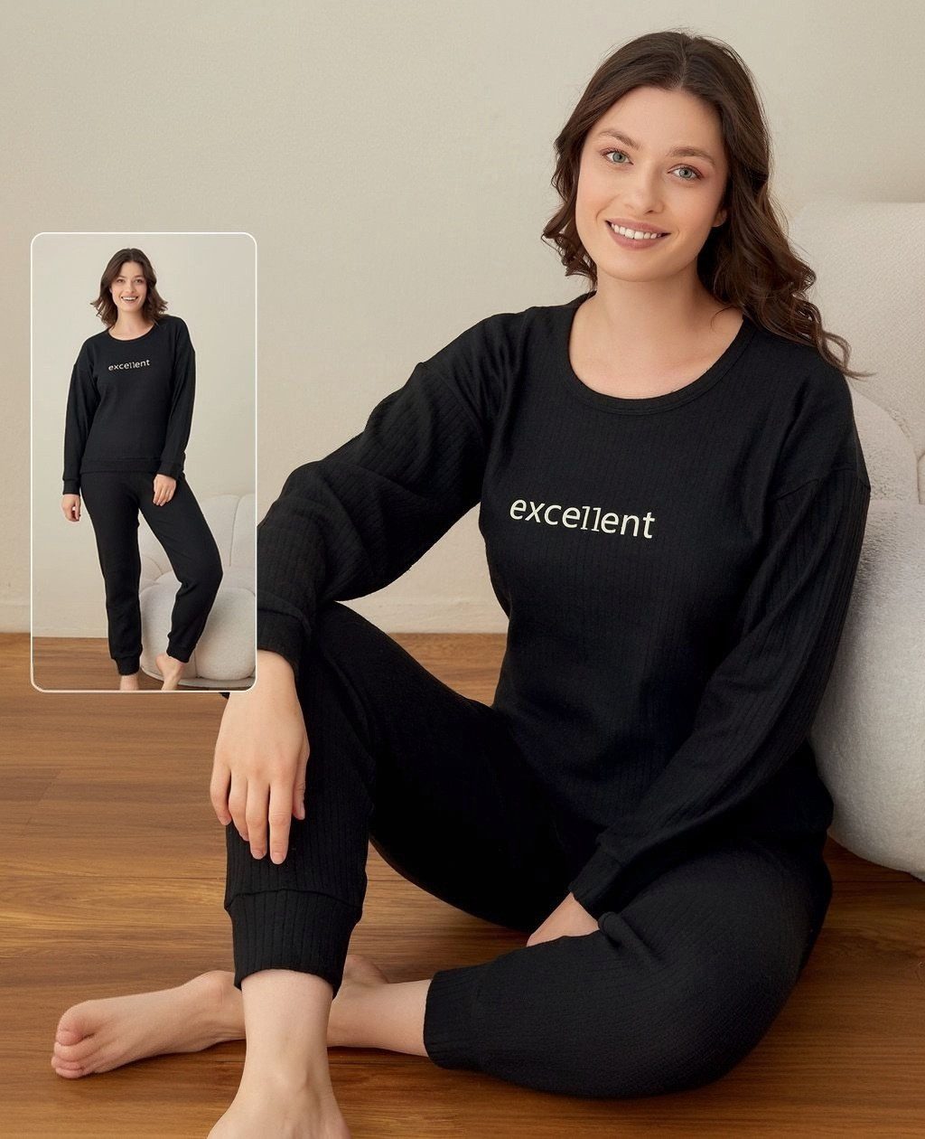 fashionshowcase Schlafanzug Pyjama Damen Hausanzug Set mit Schriftzug 100% günstig online kaufen