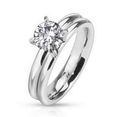 BUNGSA Fingerring Ring mit Kristall Silber aus Edelstahl Damen (Ring, 1-tlg), Frauen Mädchen