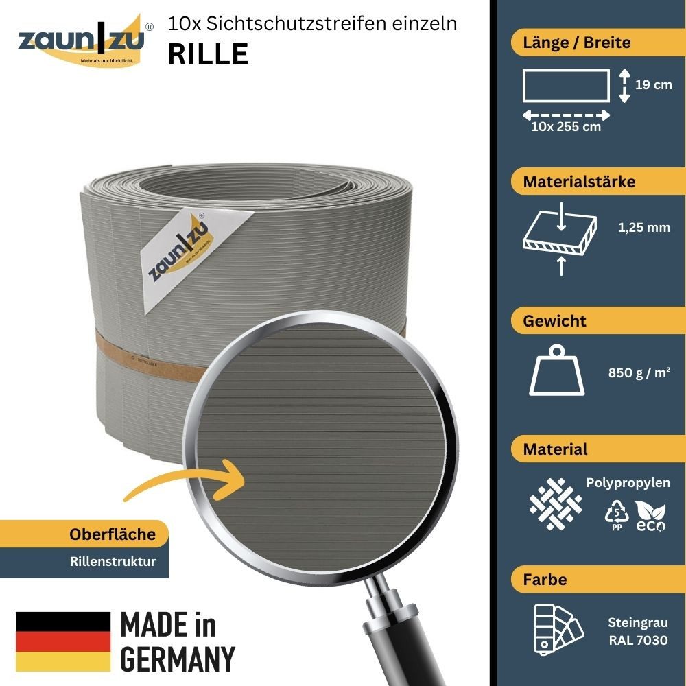 zaunzu Sichtschutzstreifen Rille 10x Einzelstreifen 2,55m günstig online kaufen