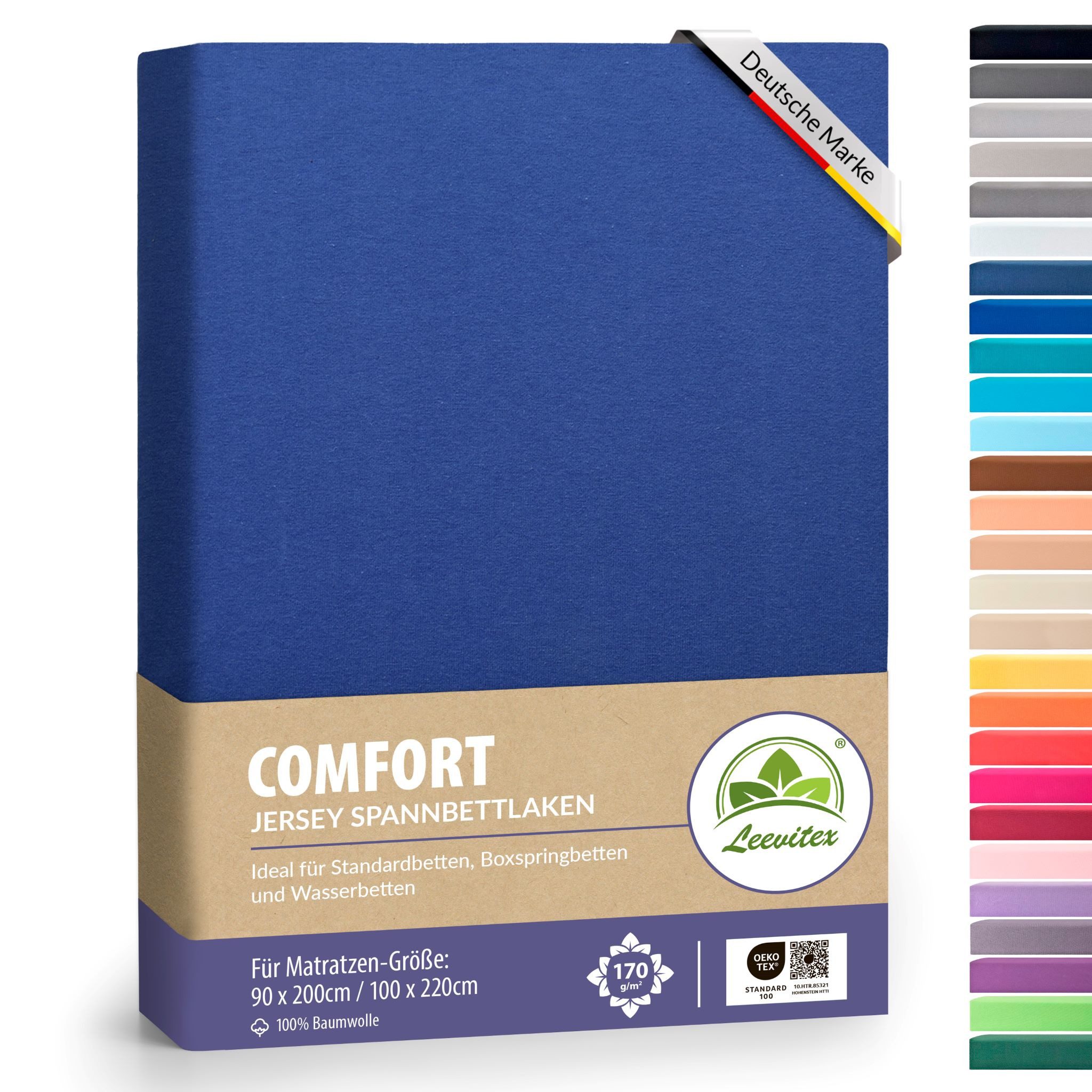 leevitex® Spannbettlaken verschiedene Größen, Stoffgewicht 170 g/m², 40 cm Steghöhe, Jersey, Gummizug: rundum, (1 Stück), verschiedene Farben, OEKO-TEX® STANDARD 100 zertifiziert