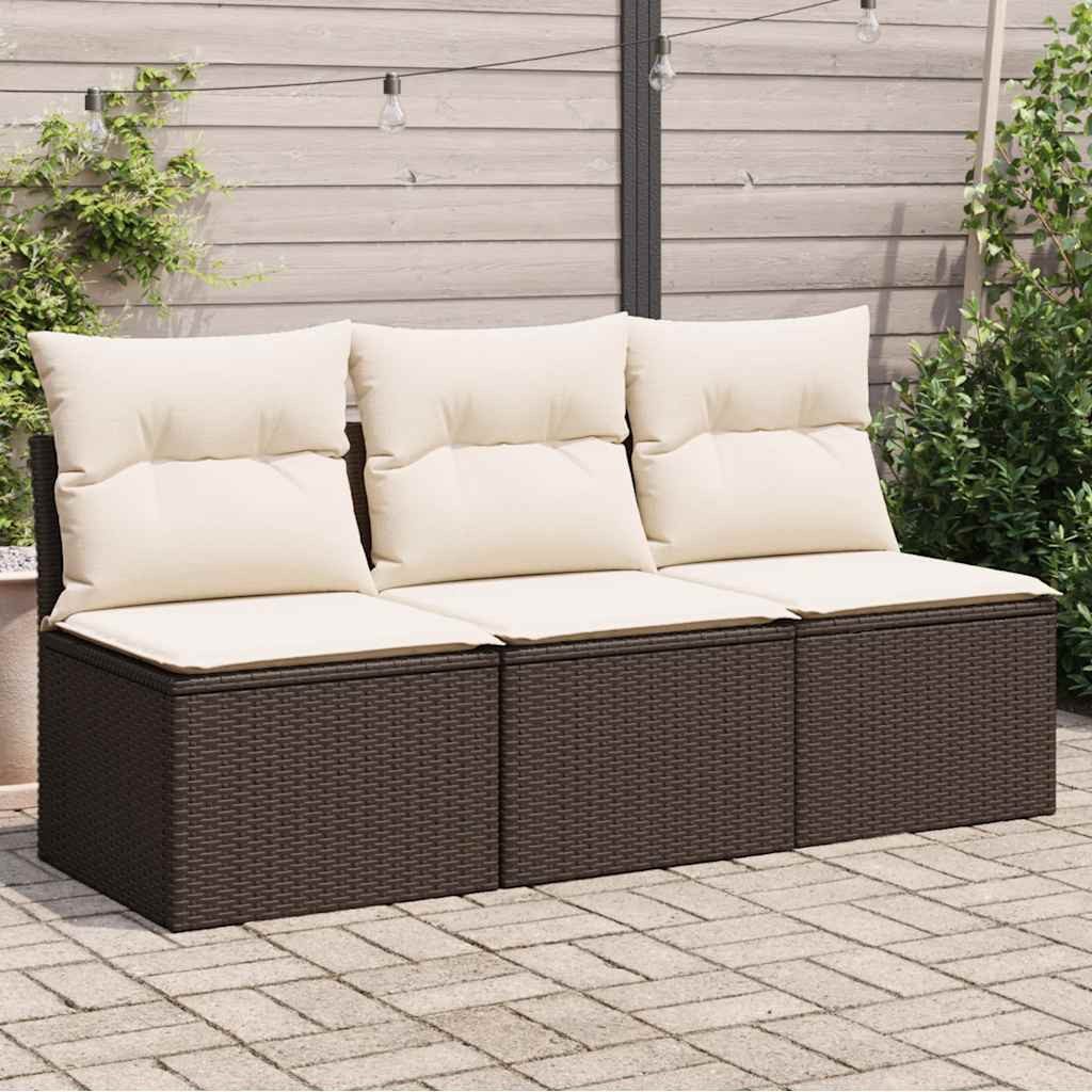 vidaXL Loungesofa Gartensofa mit Kissen 3-Sitzer Braun Poly Rattan, 1 Teile
