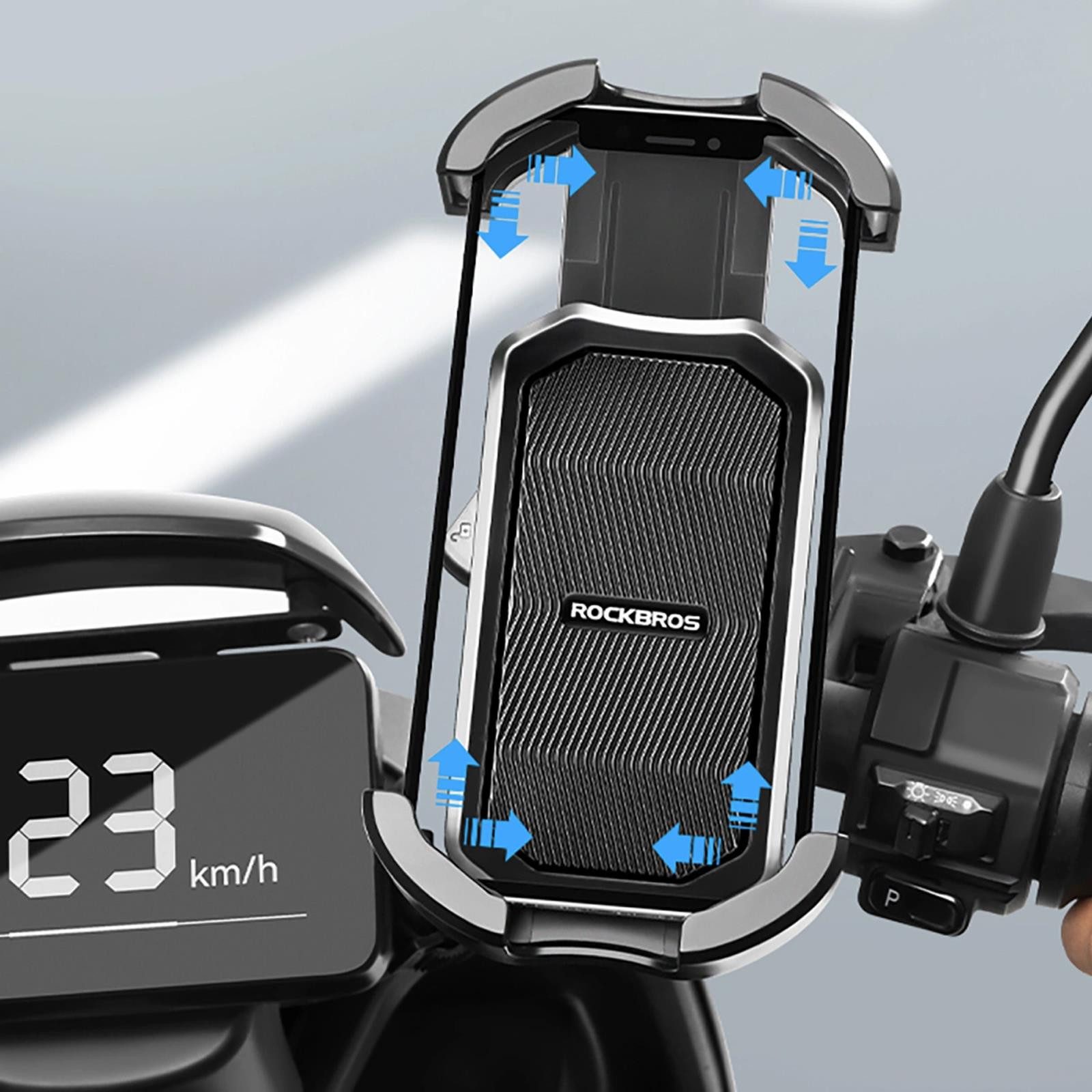 ROCKBROS Handy-Halterung Universal Lenker 2 Haltepunkte, (bis 6,8 Zoll, Smartphone Lenker Fahrrad Halterung Handy Halter für Motorrad)