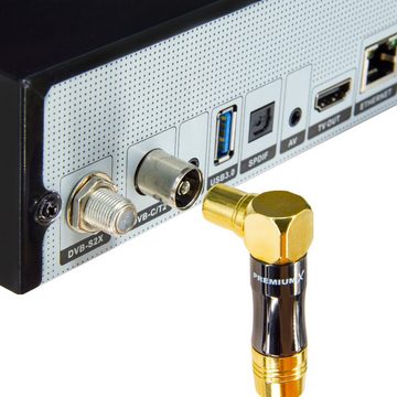 PremiumX 15m Gold-Line TV Antennenkabel Schwarz IEC Stecker - IEC Buchse 90° TV-Kabel
