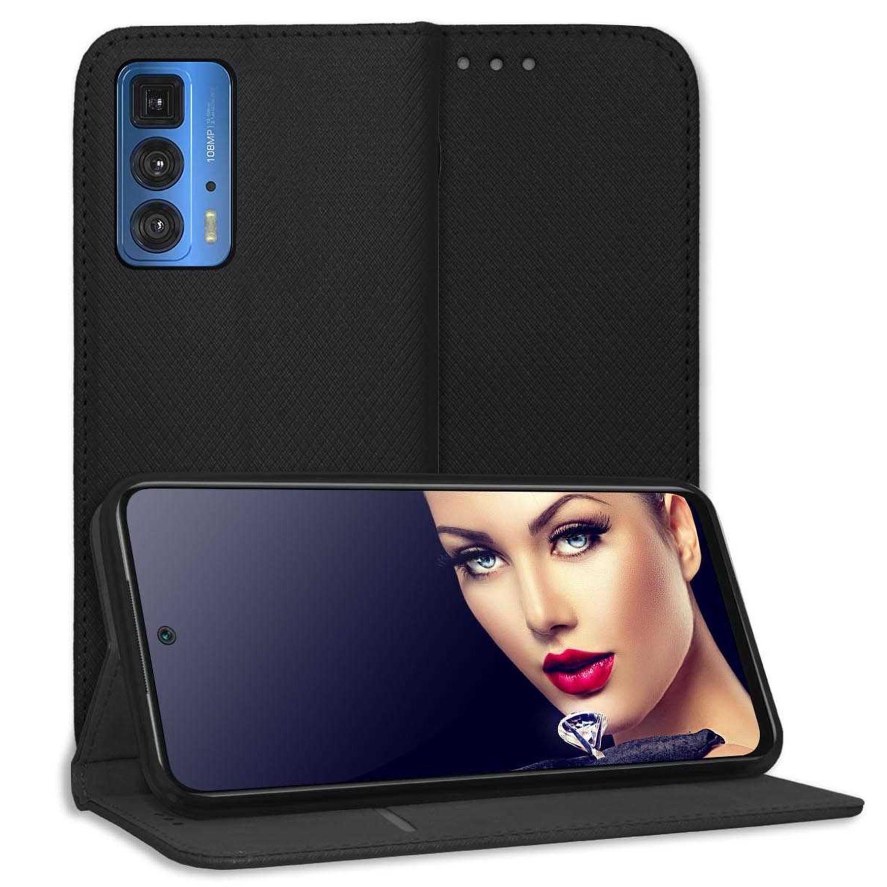 mtb more energy Smartphone-Hülle Smart Magnet für Motorola Edge 20 Pro, Schwarz, Bookstyle Klapphülle Cover Wallet Case aus Kunstleder