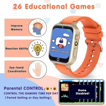 YEDASAH für Kinder Mit Kalorienzähler Kindergeburtstagsgeschenk Smartwatch (1,54 Zoll), mit Kameras, Musik, Taschenlampe, Wecker, Lernspielzeug,26 Spiele