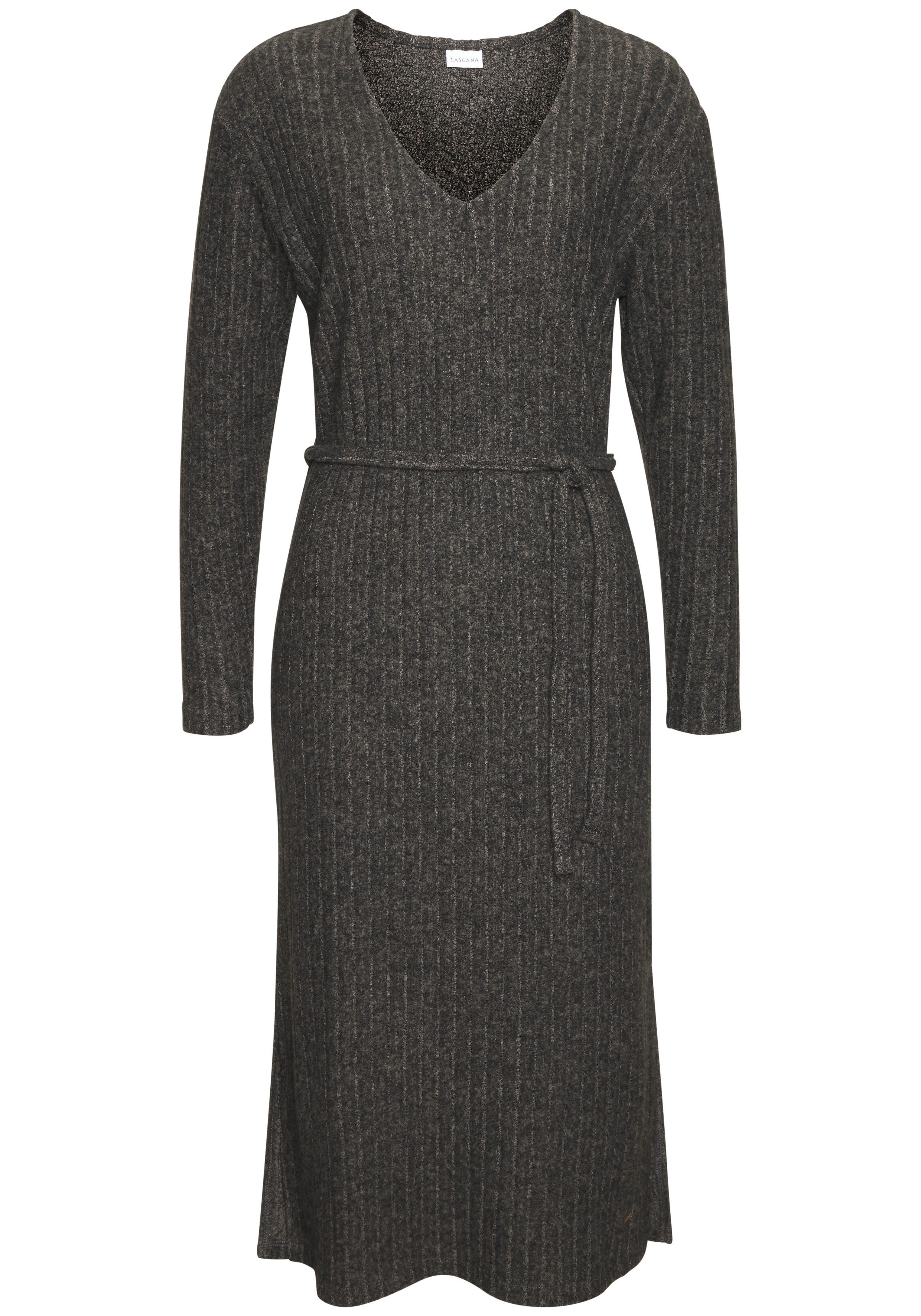 LASCANA Strickkleid Lounge-/ Rippkleid mit weiten Ärmeln und Taillenband, Loungewear – Bild 2 von 5