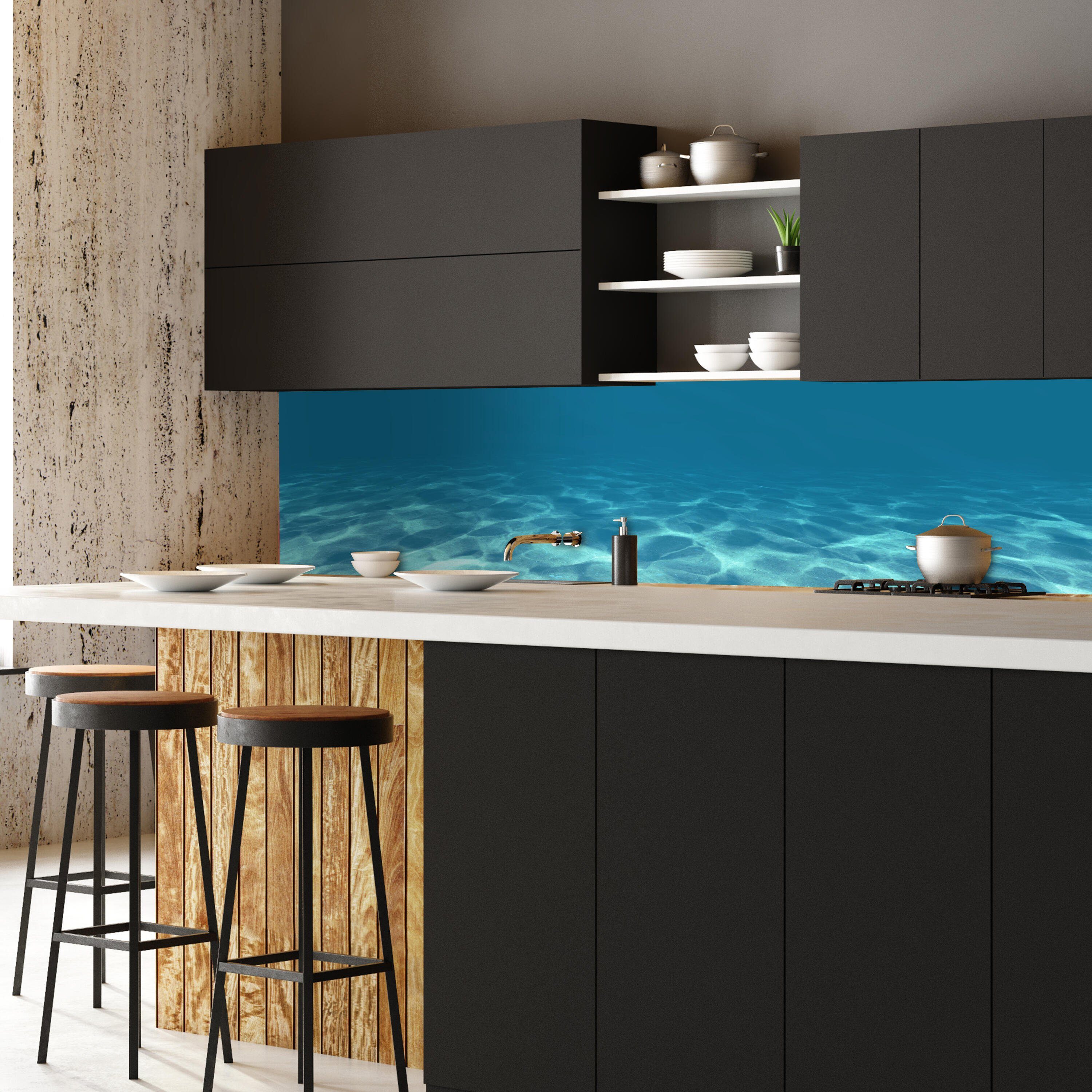 wandmotiv24 Küchenrückwand Hellblau unter Wasser, Nischenrückwand Premium (1-tlg), versch. Hartschaum Größen in