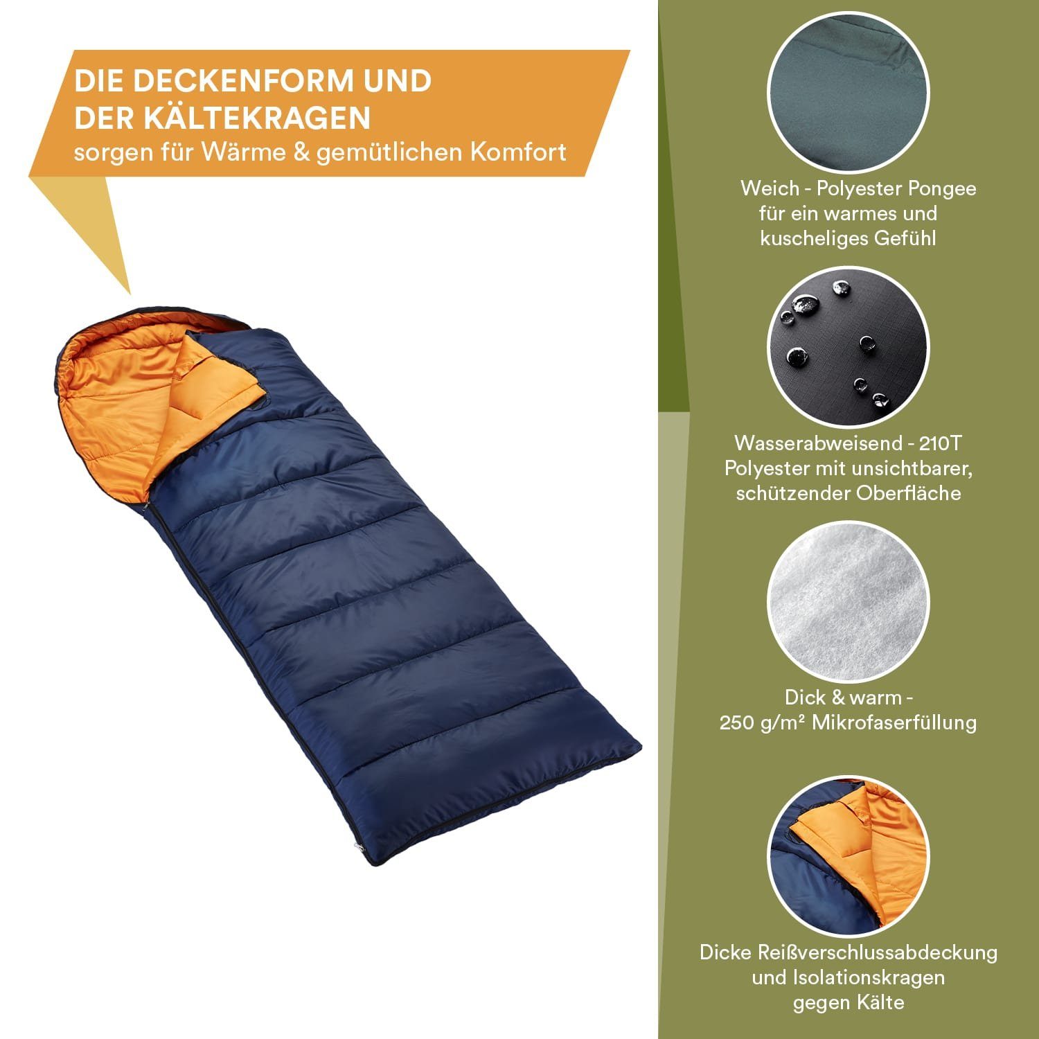 Skandika Schlafsack Iceland Dunkelblau Reißverschluss links, günstig online kaufen