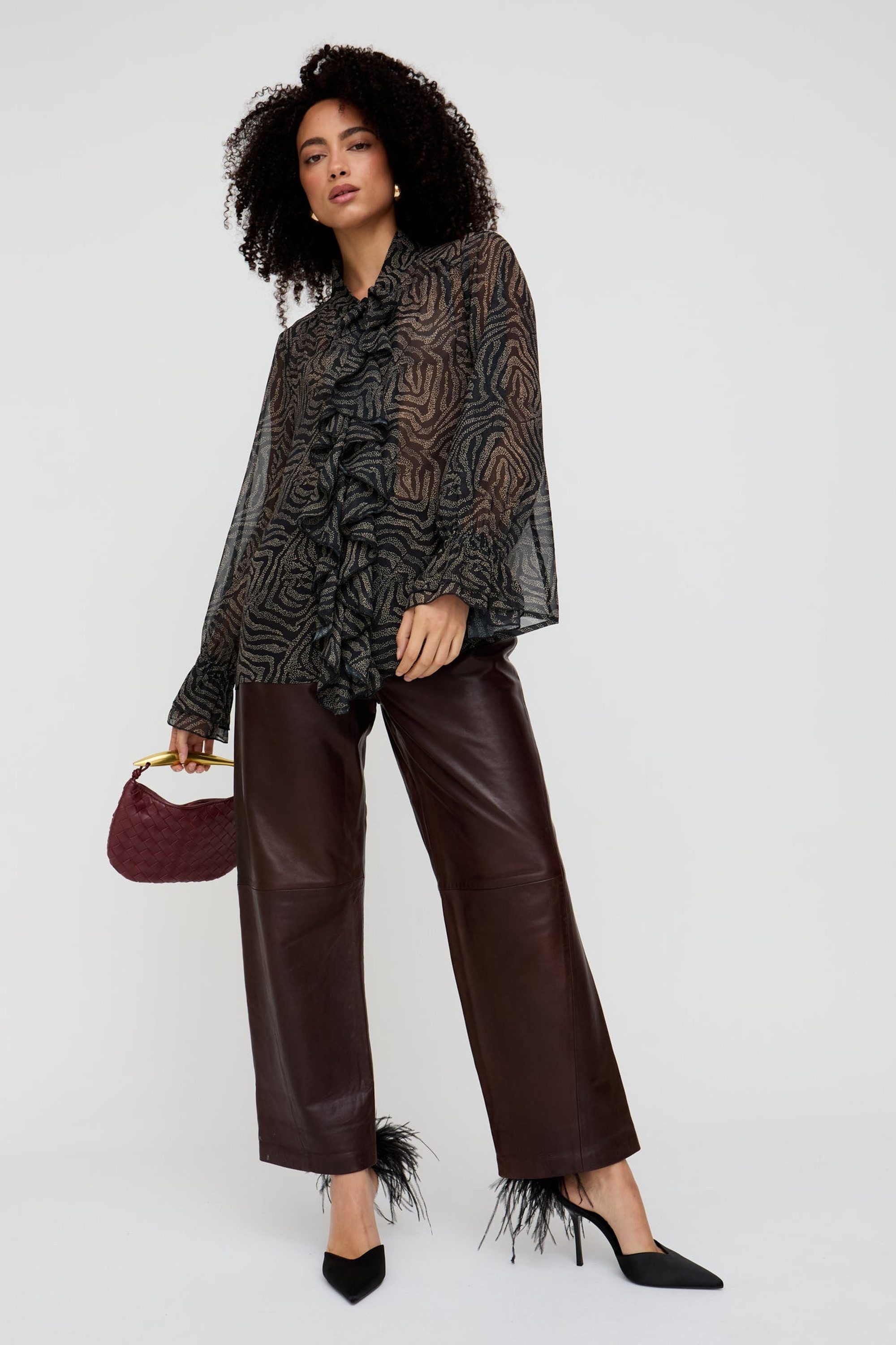 Lily and Lionel Hemdbluse Zendaya Ruffle Detail Zebra Print Shirt Damen