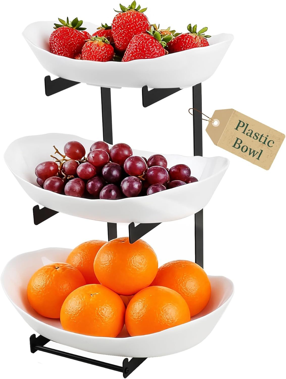 LIBWYS Obstschale 3-stöckige Obstetagere aus Kunststoff mit Ständer Anti-Rutsch-Design, PVC, (Mehrteiliges Obstschalen Set mit 3 Ebenen und stabilem Steckständer XL), Vertikales Design zur Platzersparnis, flexibel nutzbare Schalen