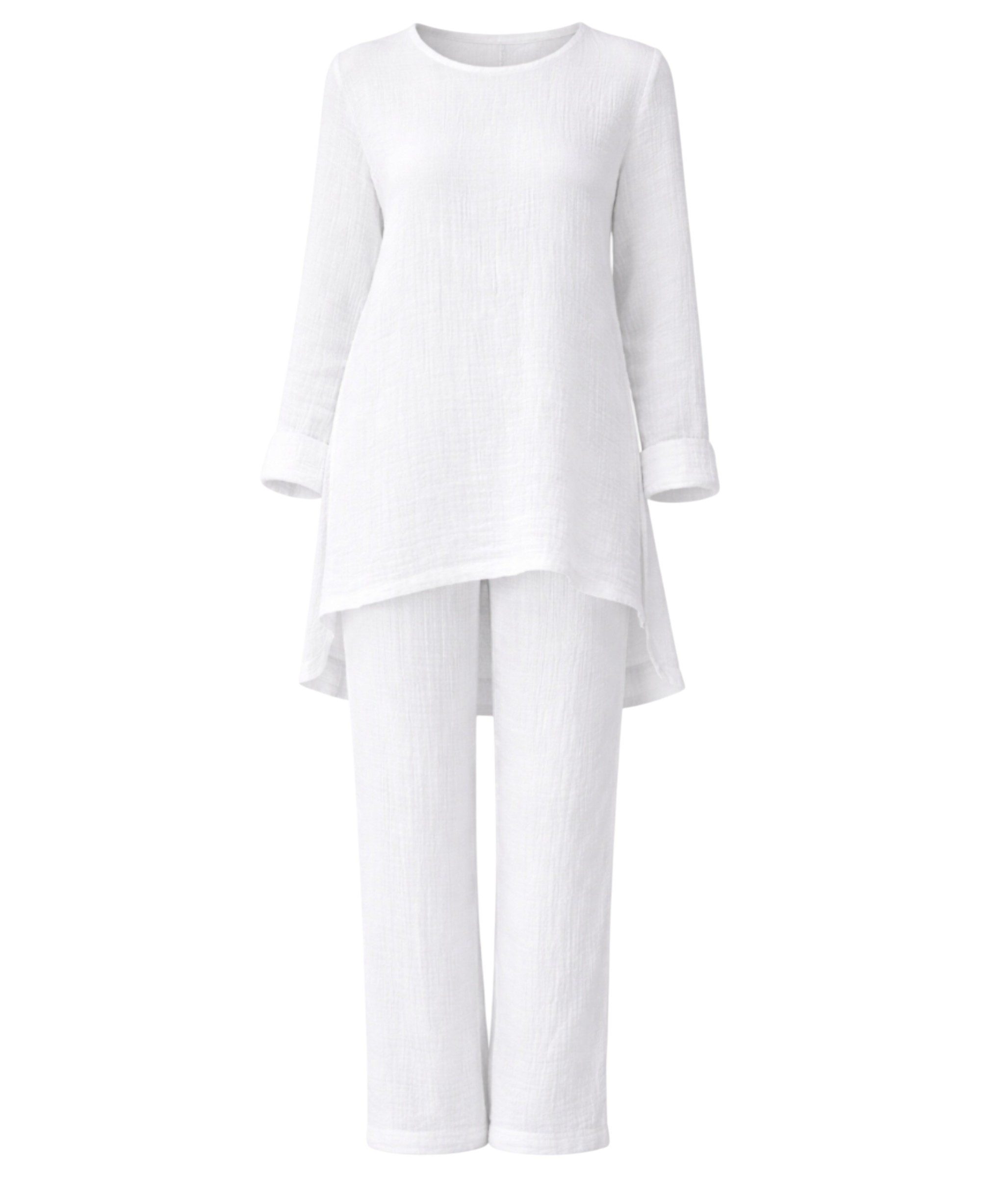 WENOR Hosenanzug Tunika Set aus Musselin 100 % Baumwolle Modest Fashion (Zweiteilig, 2-tlg., Tunika & Hose) Verlängertes Rückenteil, Zweiteiler mit Tunika und weiter Hose