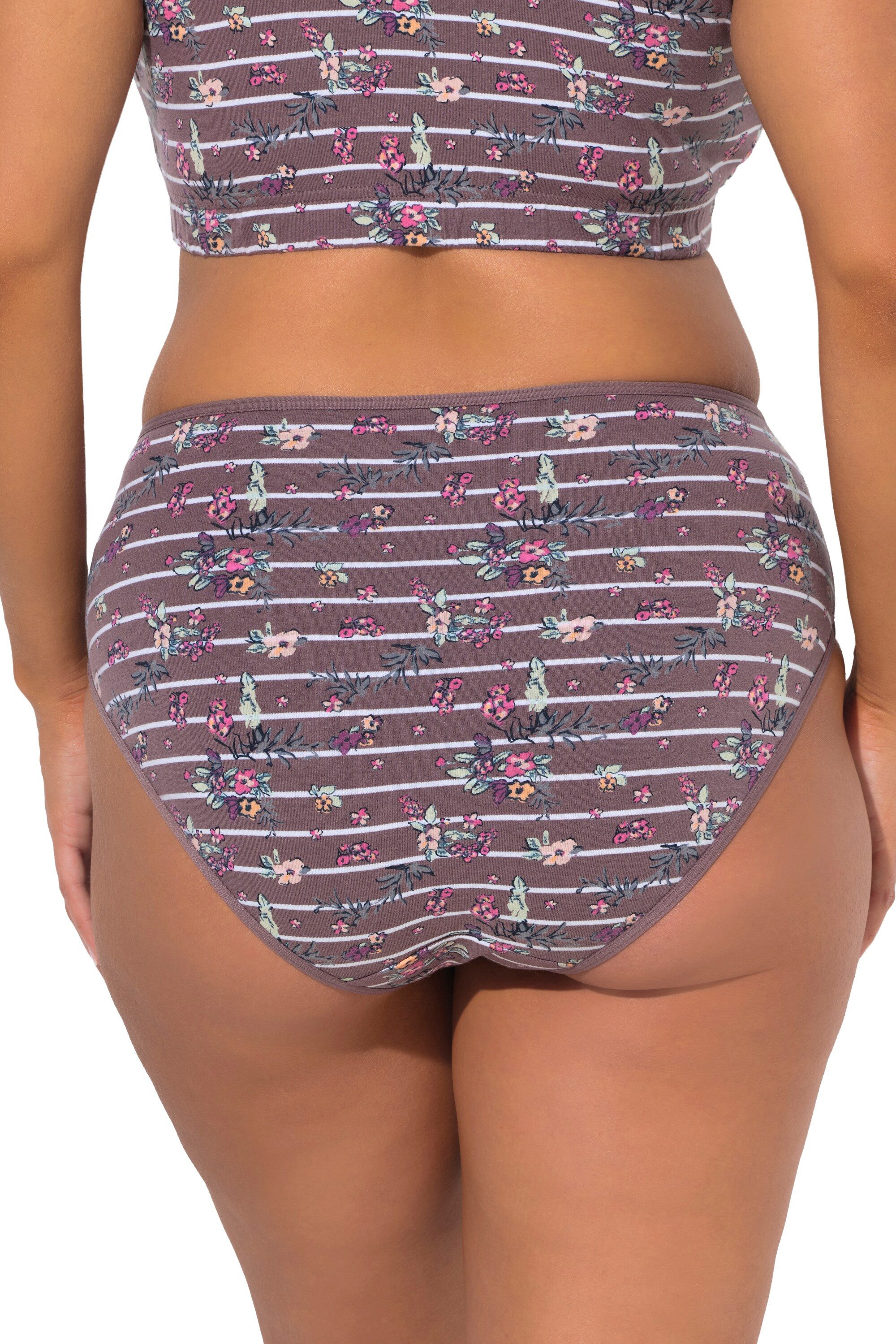 Ulla Popken Midislip Midislips 2er-Pack Blüten/Streifen Biobaumwolle