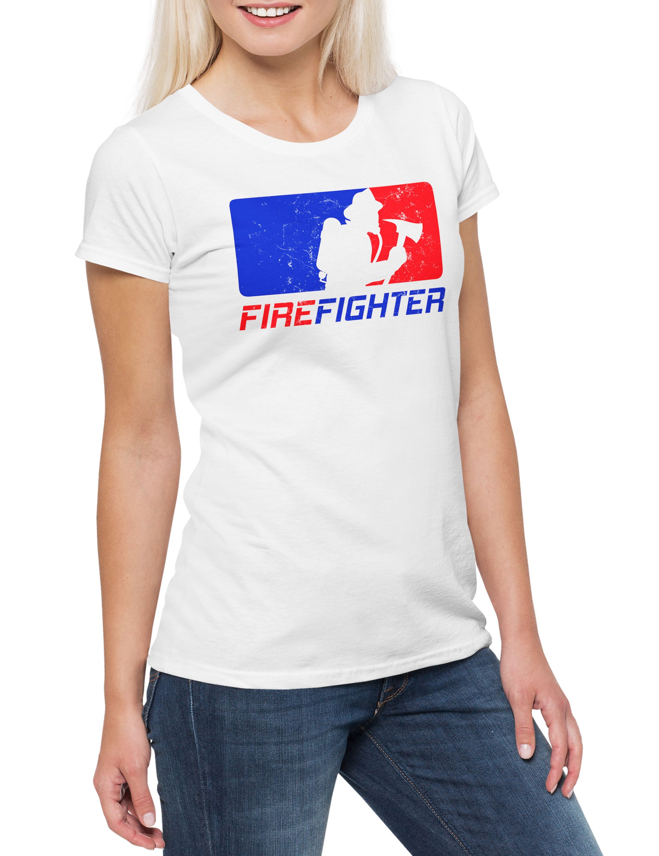Urban Backwoods Print-Shirt Firefighter Damen T-Shirt Feuerwehr Fire Brigade Feuerwehrmann Axt Axe (1-tlg) Helm Helmet Volunteer Department