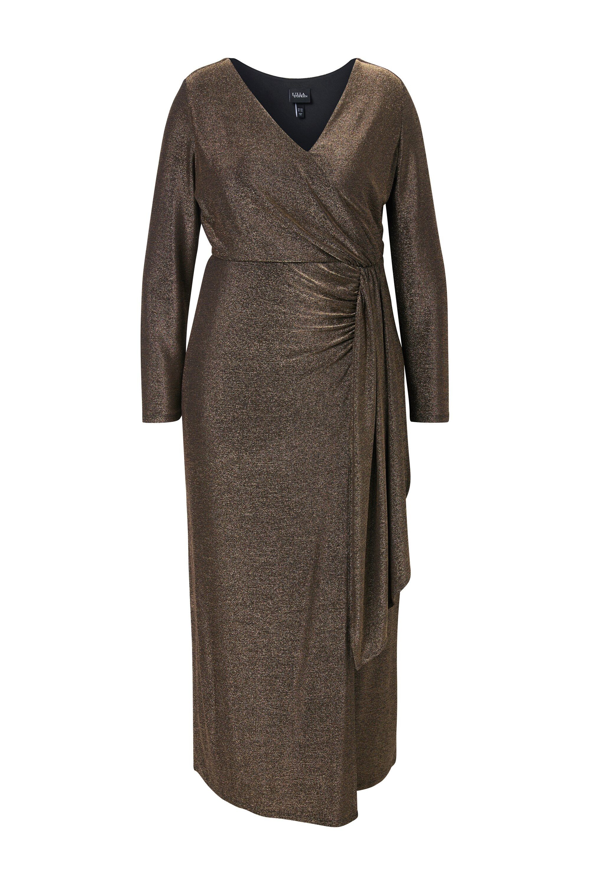 Ulla Popken Cocktailkleid Maxikleid Glitter Wickeleffekt V-Ausschnitt günstig online kaufen