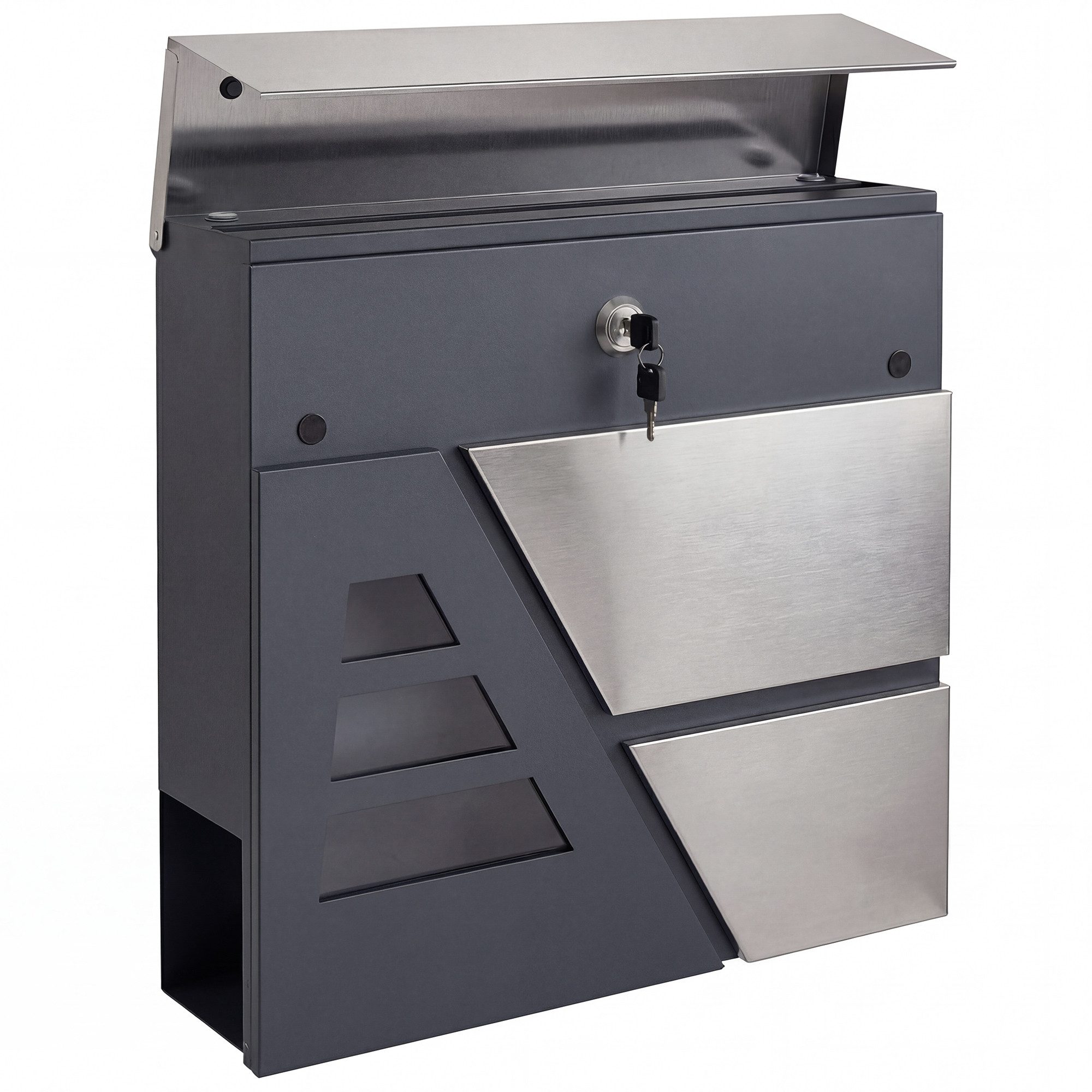 MC Star Briefkasten Briefkasten Wandmontage Wetterfest (mit Zeitungshalter und 2 Schlüsseln für Außenwand, Dunkelgrau)