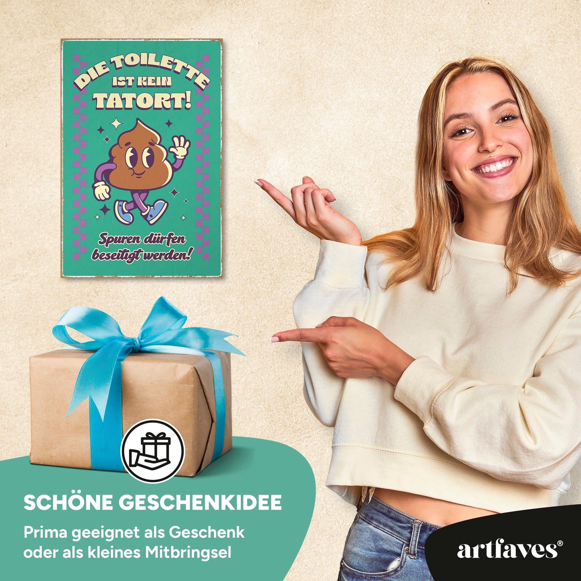 ARTFAVES Holzbild Schild mit Spruch - Die Toilette ist kein Tatort - Retro - witzige Spr