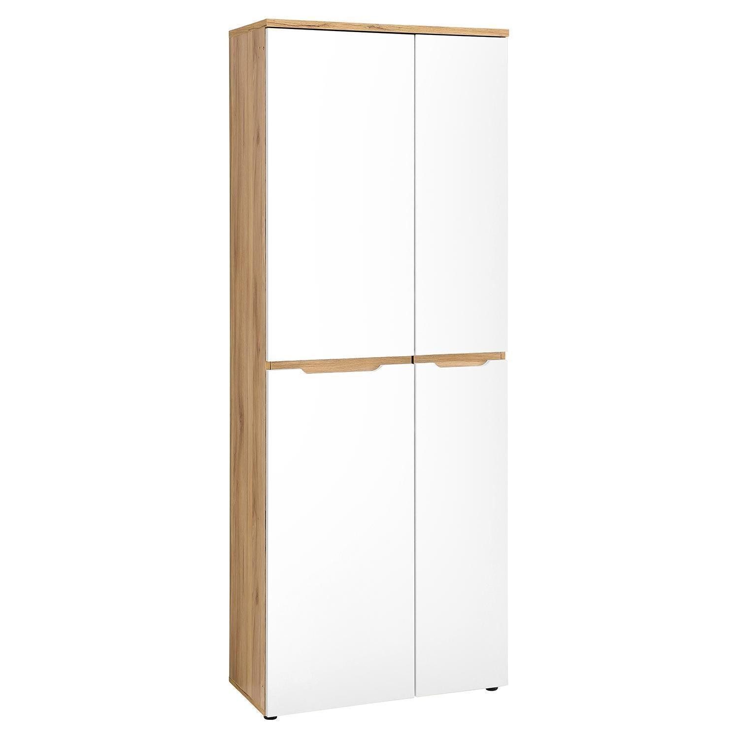 Vito Aktenschrank CLYDE, Mauvella Eiche Dekor, Weiß supermatt, 4 Türen, Soft-Close-Funktion, B 75 x H 197 x T 38 cm