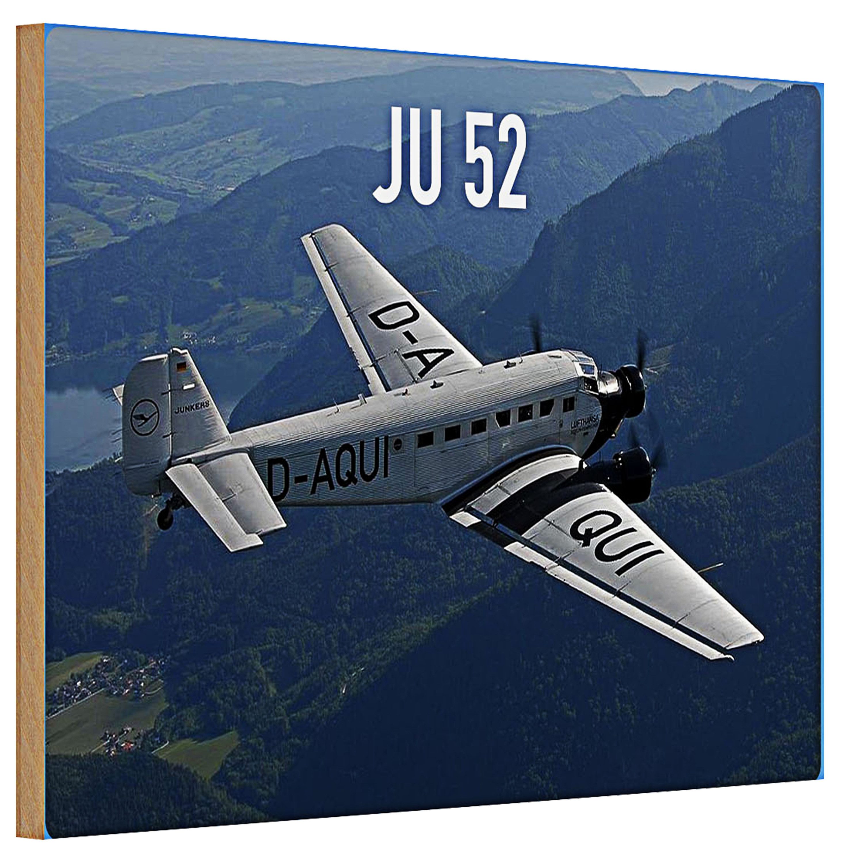 Roomando Holzbild Holzschild Flugzeug 30x20cm JU 52 in der Luft