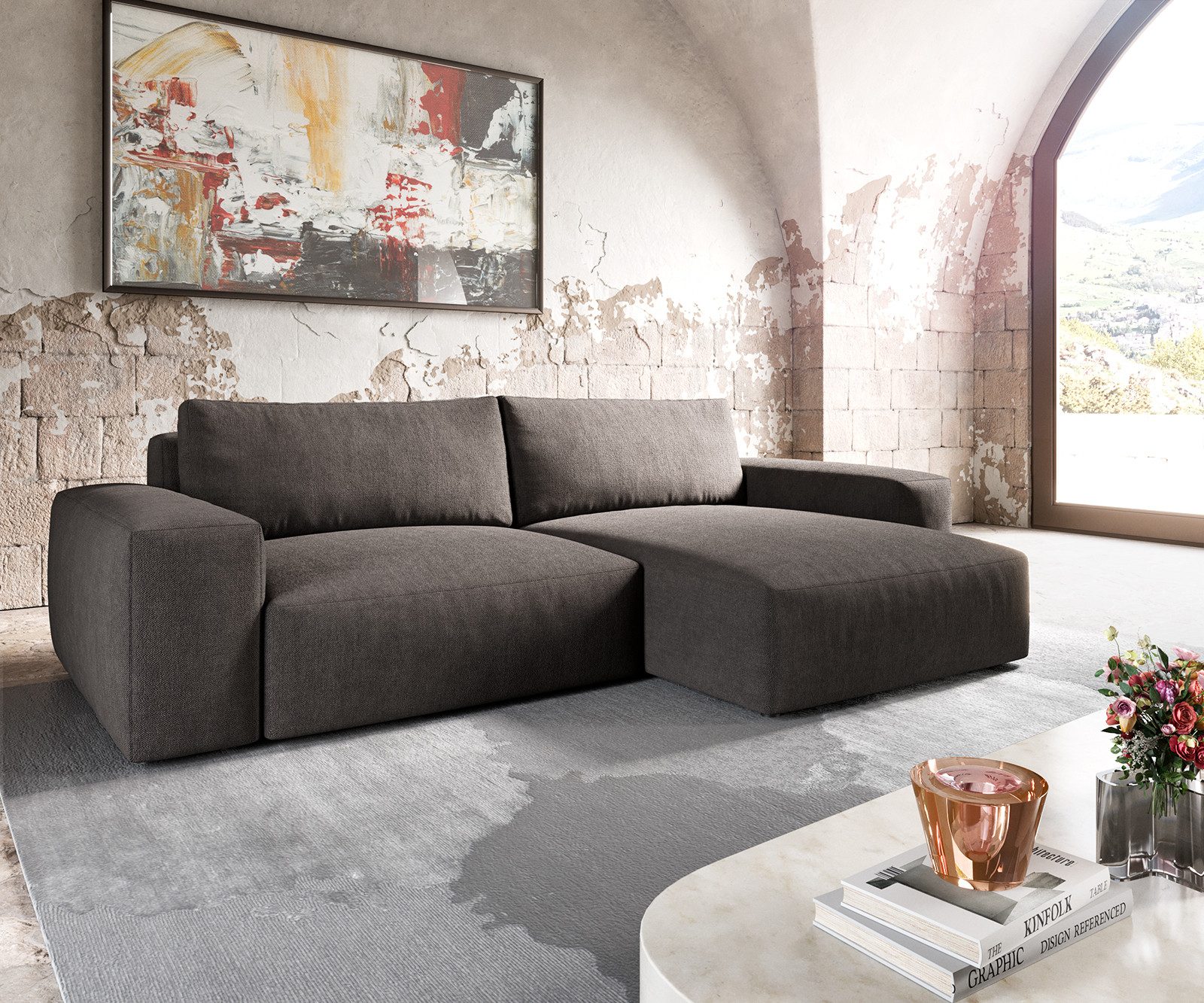DELIFE Ecksofa Lanzo, XL Mikrofaser Khakibraun günstig online kaufen