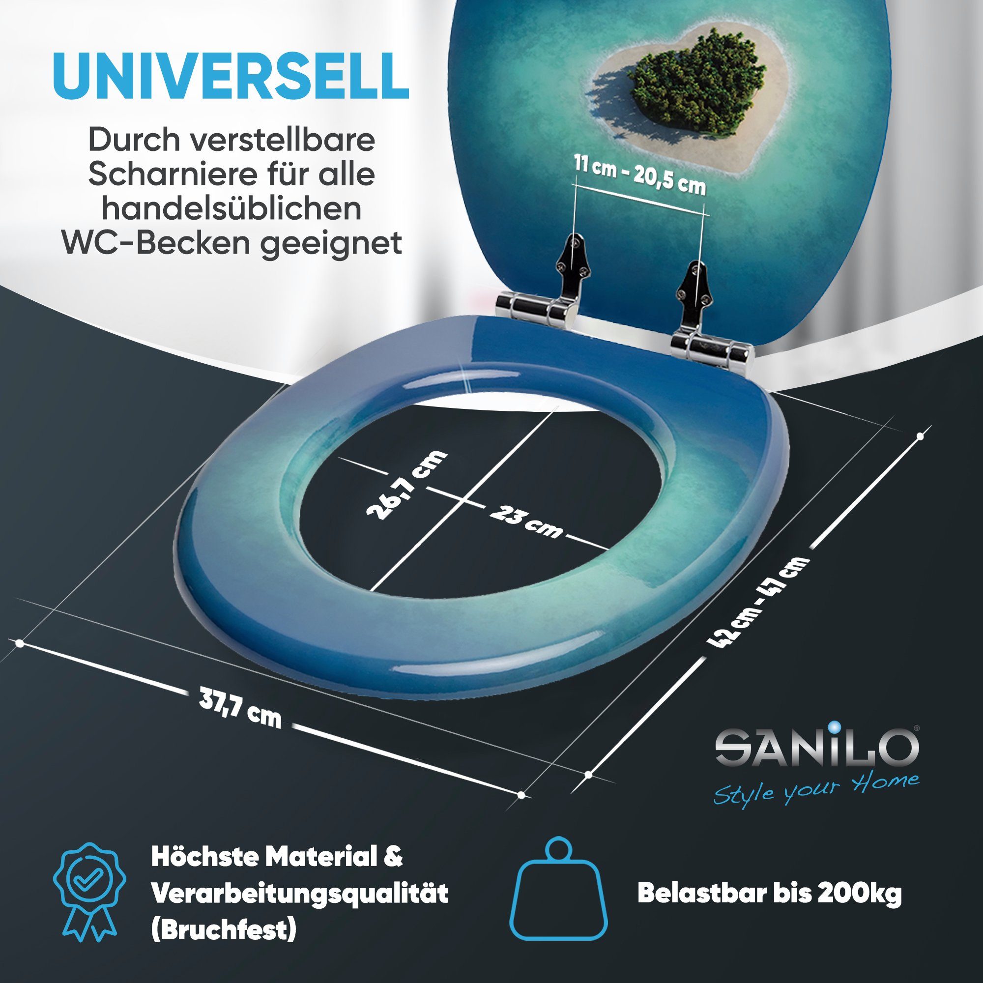 Sanilo WC-Sitz Dream Island mit Absenkautomatik, Toilettendeckel vom Hersteller, hochwertig & modern mit Motiv, universell, leichte Montage – Bild 4 von 5