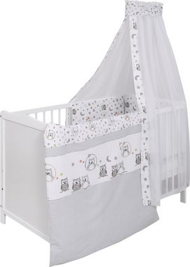 Lüttenhütt Babybett Komplettbett, Textilset "Eule", in 2 Größen, 4-tlg., mit Bettbezug, Bettumrandung, Himmel, Matratze, Himmelstange