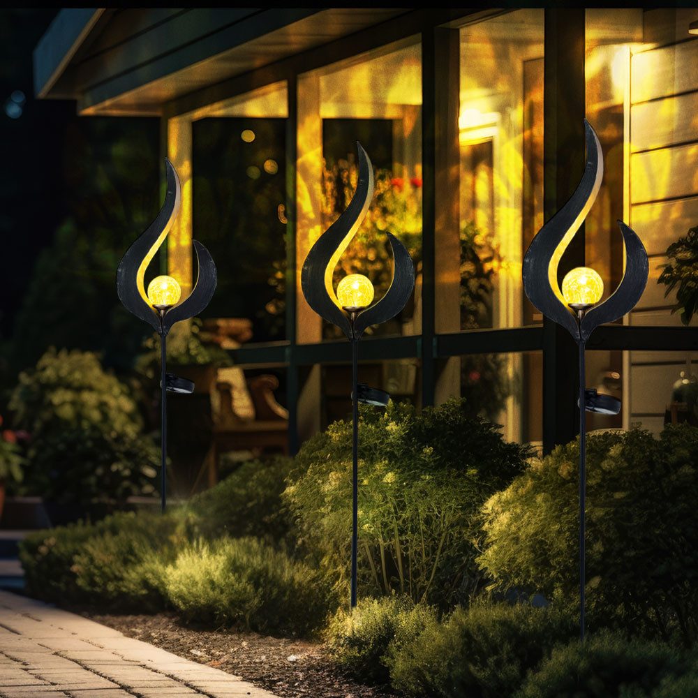 GLOBO LIGHTING Außen-Stehlampe, LED-Leuchtmittel fest verbaut, Warmweiß, LED Solarleuchte Stecklampe Erdspieß bronzefarben IP44 H 90 cm 3er Set
