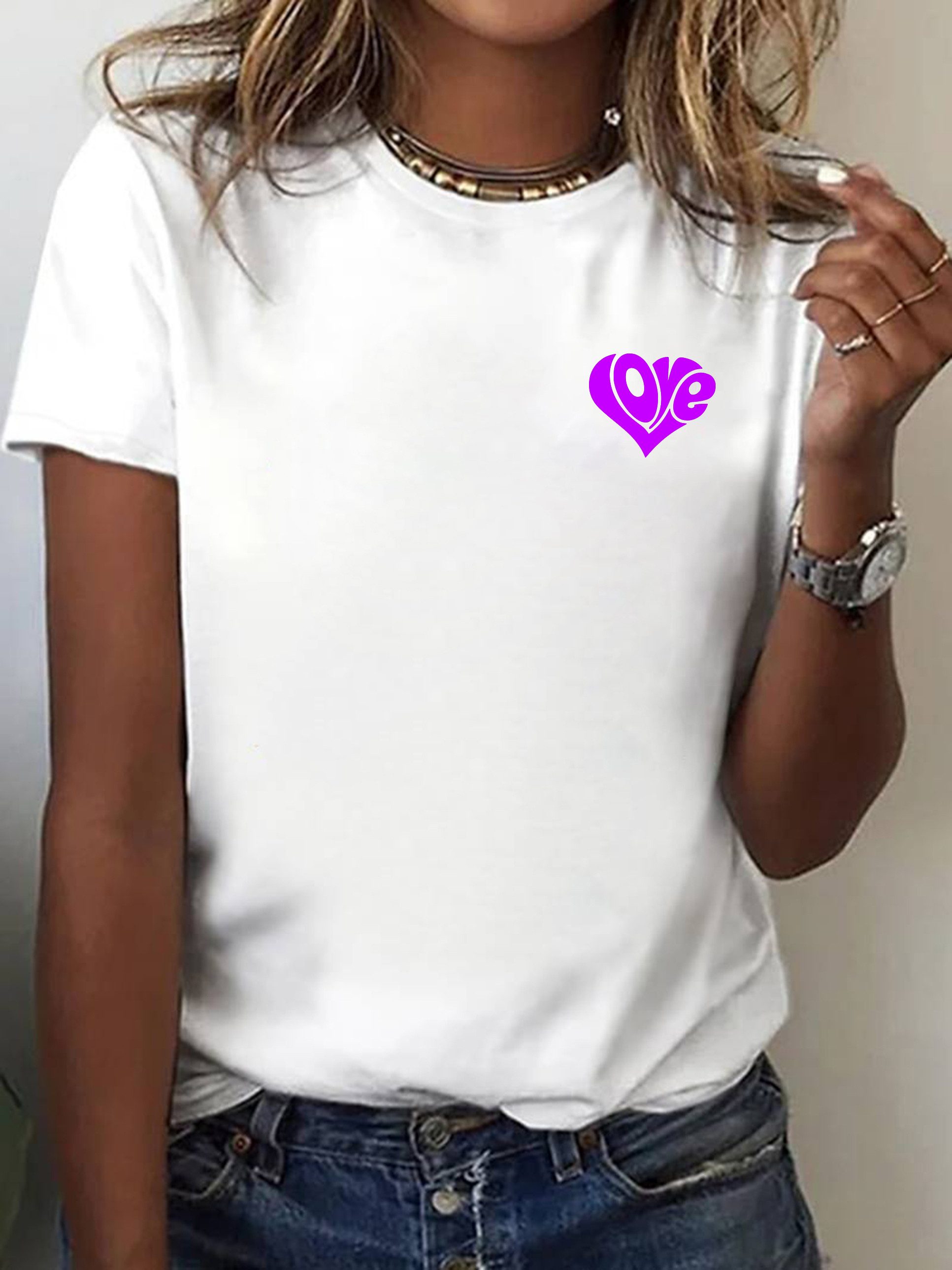 RMK T-Shirt Damen Shirt Top Sommer Basic Rundhals Love Herz günstig online kaufen