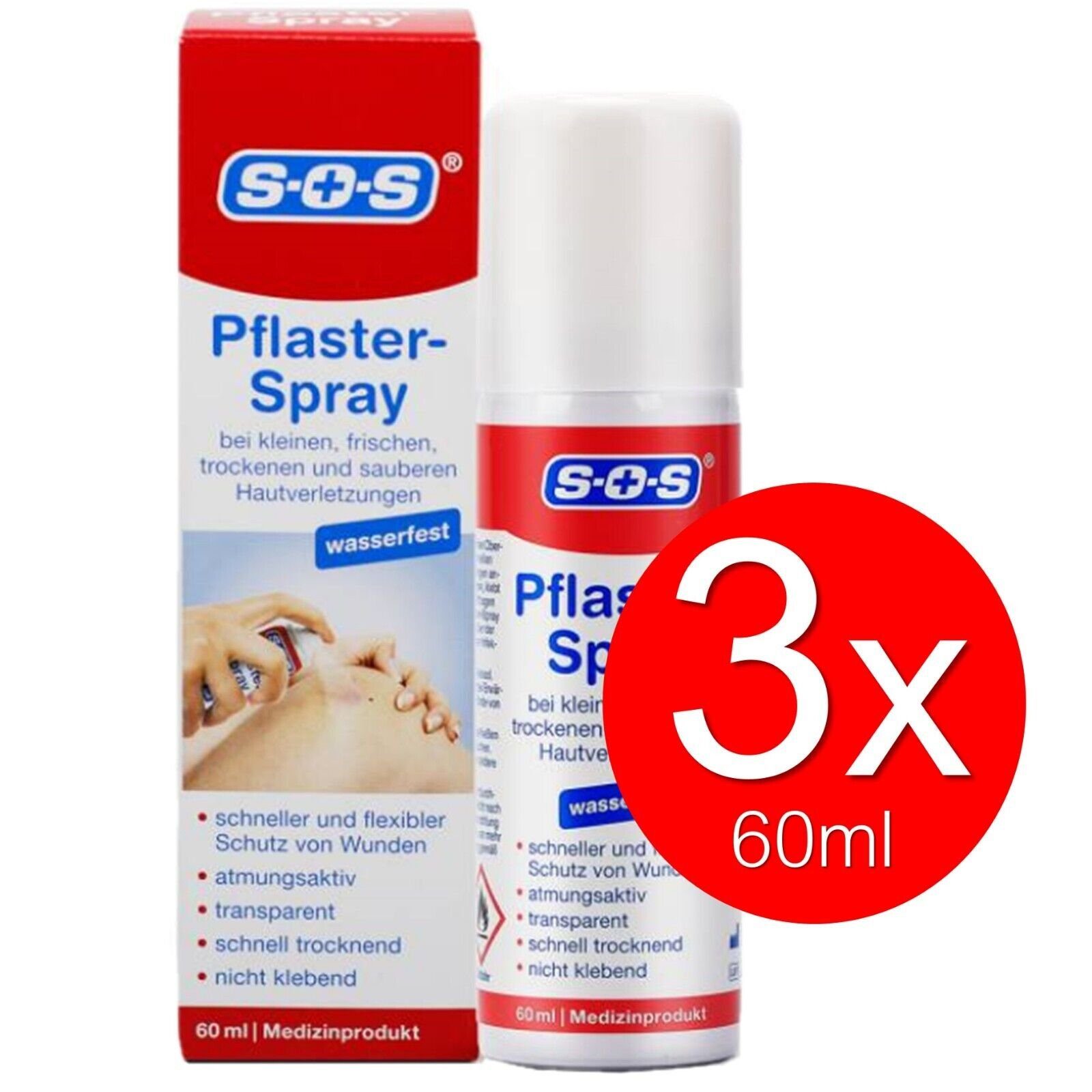 SOS Medizinisches Pflaster-Spray Set Wundreinigung Wundheilung Hygienespray (Desinfektion, Desinfektionsmittel für Hände und Haut, [- Wundversorgung Wundreinigung bei Verletzungen Wund-Spray)