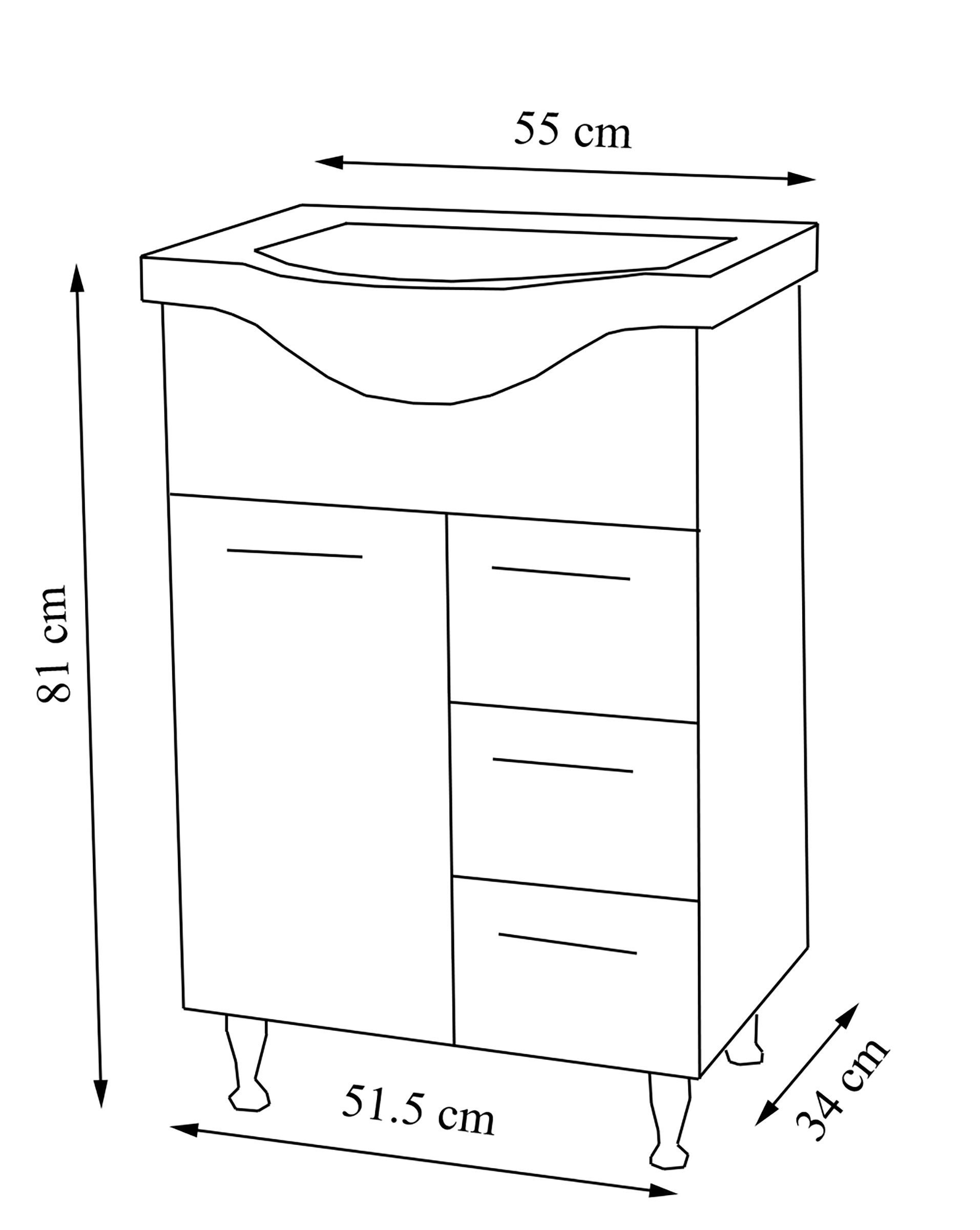 VCM Waschtisch Lisalo 2er Set B. 55 x T. 45 x H. 81 cm (Set, 2-St., 1x Unterschrank 1x Waschbecken), 2 Türen, 1 Fach, inklusive Waschbecken, pflegeleicht, Staur – Bild 4 von 4