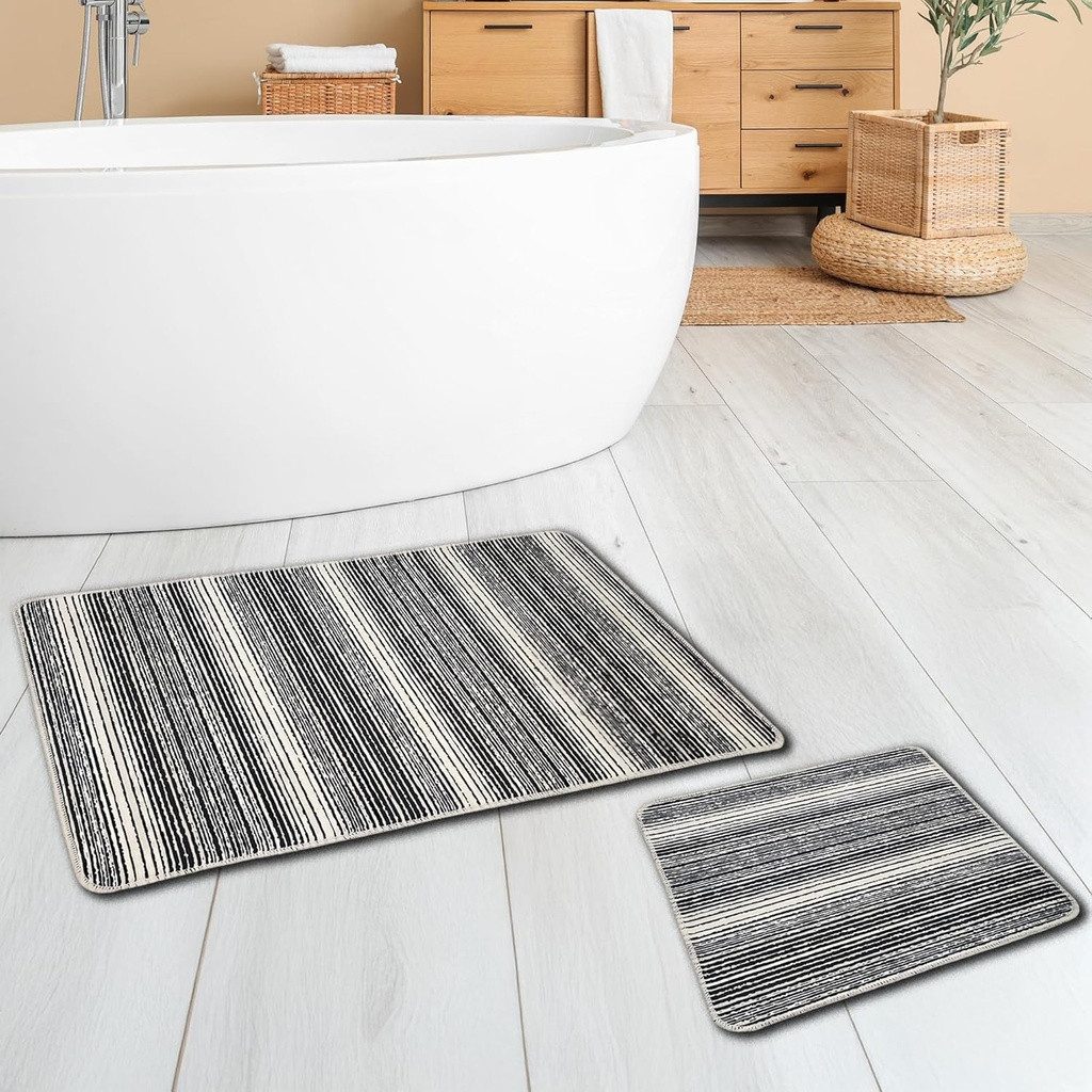 Badematte Miqna 2-tlg. rutschfeste Badteppich Set, waschbar (60x100 & 50x60 cm)