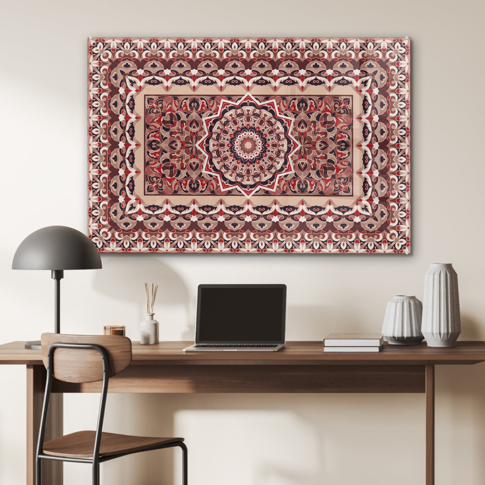 St), Schlafzimmer Teppiche - Acrylglasbild & - Teppiche Persische MuchoWow Mandala (1 Rot, Acrylglasbilder Wohnzimmer -