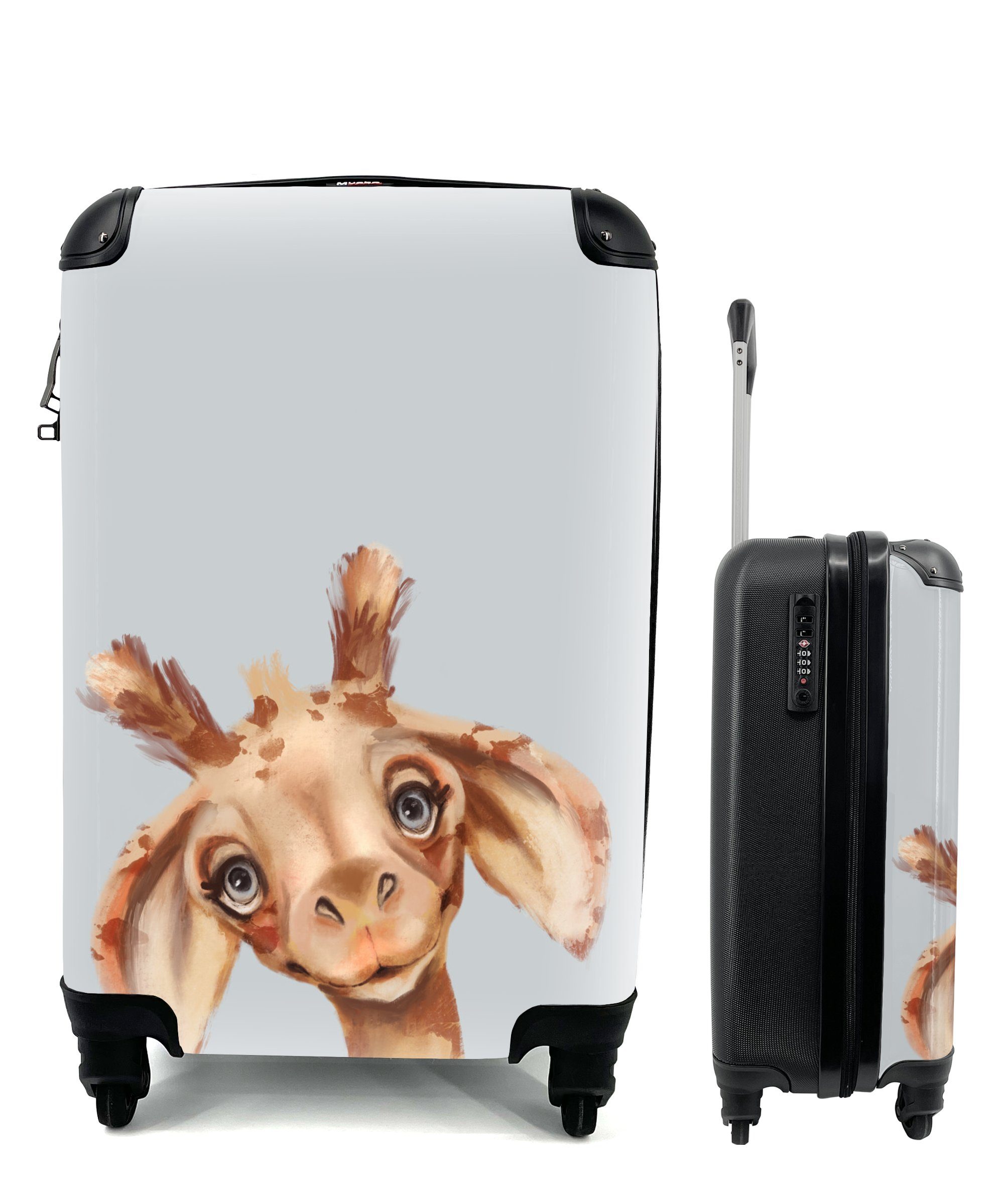 Rollen, Handgepäck Reisekoffer Trolley, Grau Porträt, 4 Giraffe Reisetasche Handgepäckkoffer MuchoWow mit rollen, für Ferien, - -