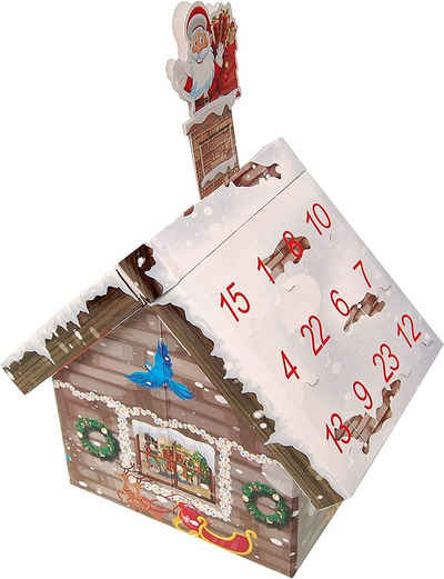 Krebs Glas Lauscha Adventskalender 3D Adventshaus, 24 Anhänger aus Glas gestaltet als 3D Adventshaus zum Selberbauen