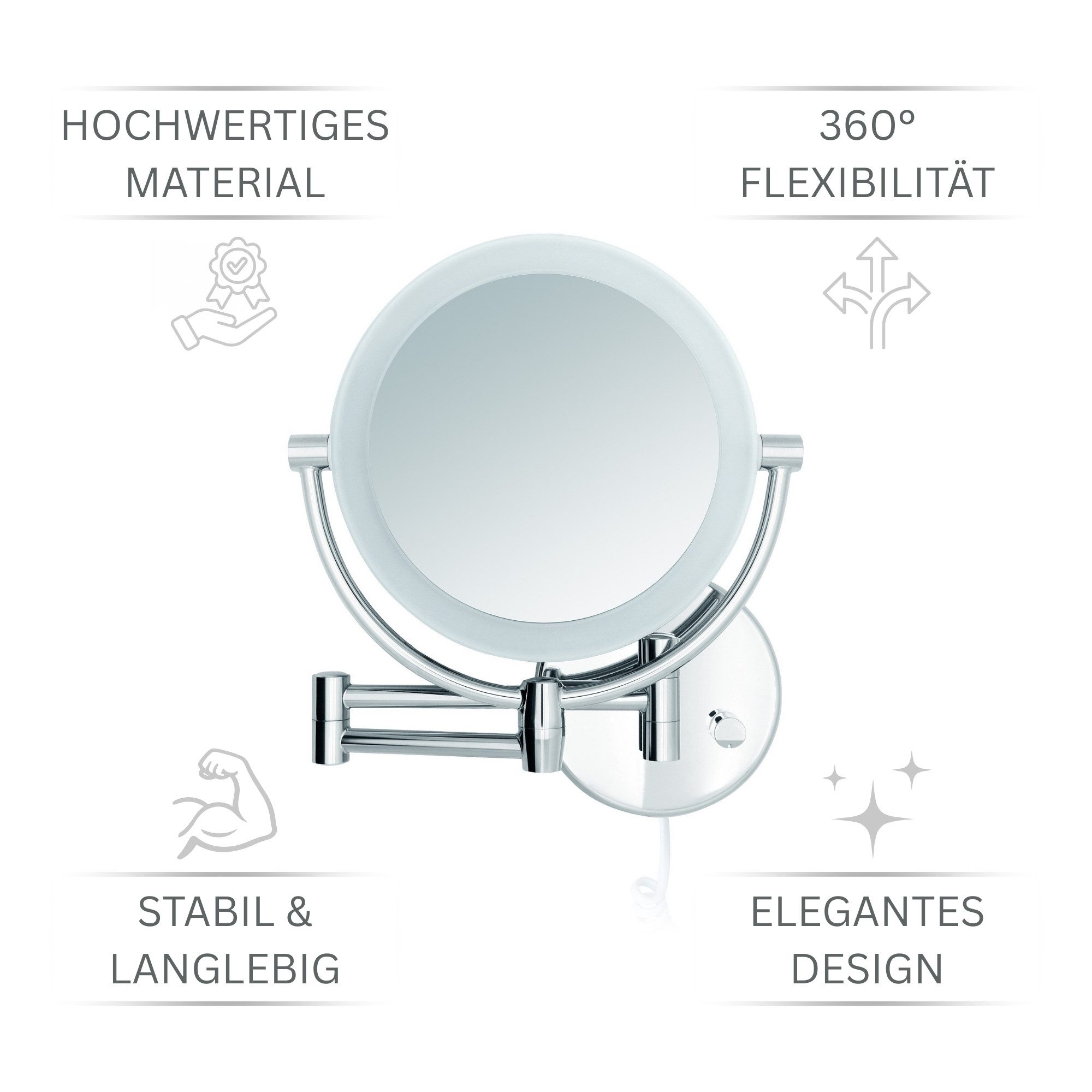 Libaro Kosmetikspiegel mit Beleuchtung MODENA LED Schminkspiegel 5-fach 10-fach Vergrößerung, LED Wandmontage, Vergrößerungsspiegel 2-seitig, 360° drehbar, dimm – Bild 4 von 5