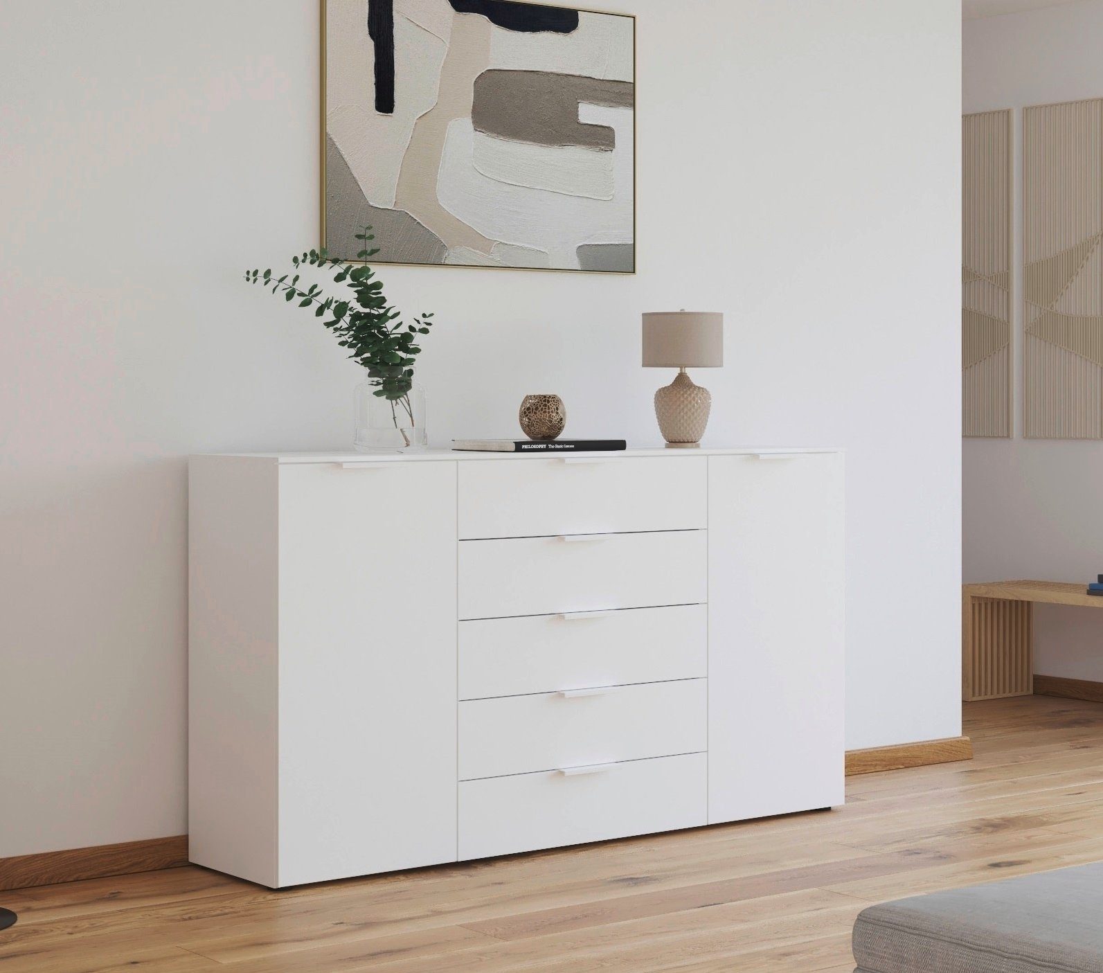 rauch Schubkastenkommode Flipp Schubladenkommode Wäscheschrank Schrank (Breite 160/180 cm mit 4 Einlegeböden), 2-türig mit 5 Schubladen und Soft-Close-Funktion in zwei Breiten