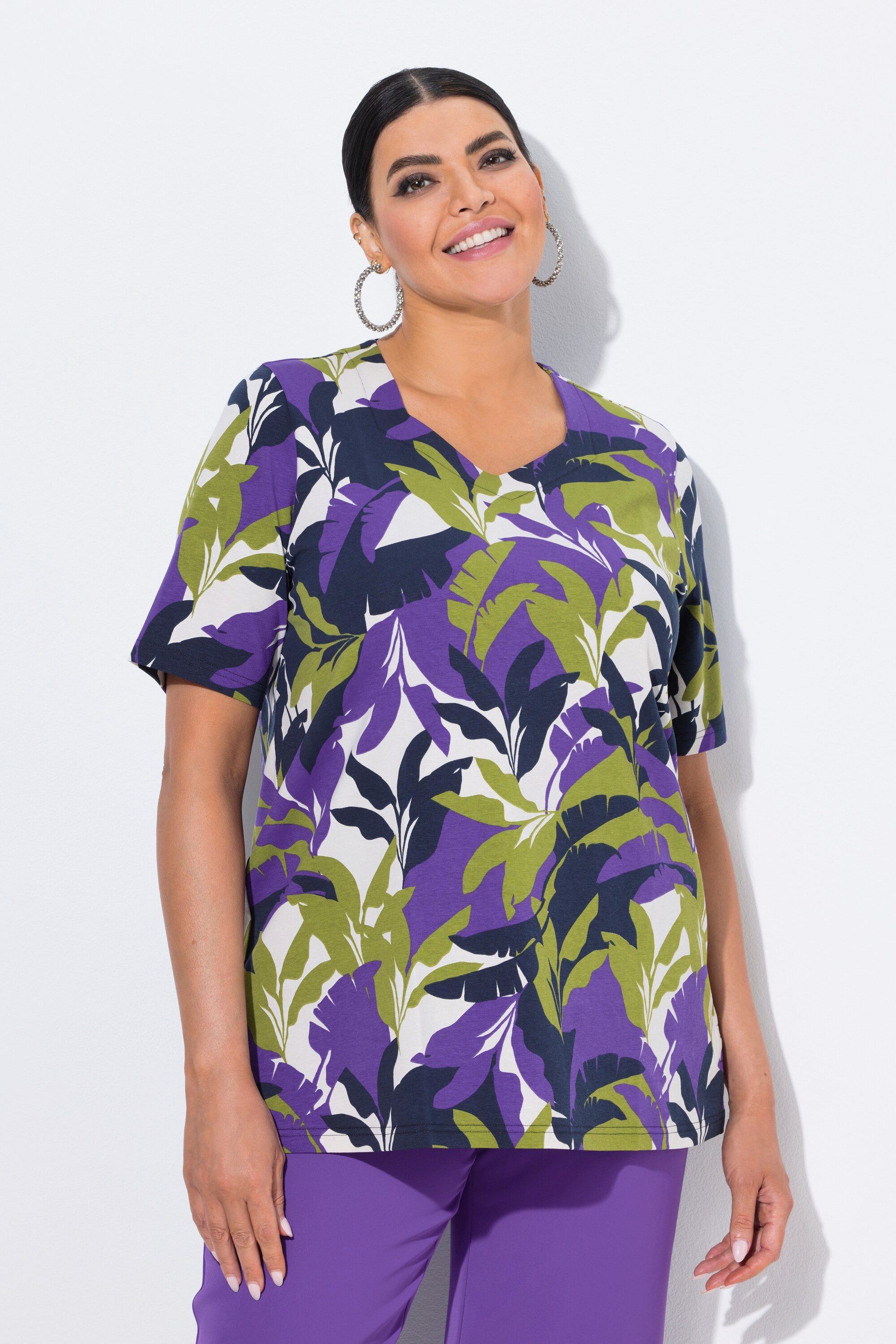 Ulla Popken T-Shirt T-Shirt Blätter A-Linie günstig online kaufen