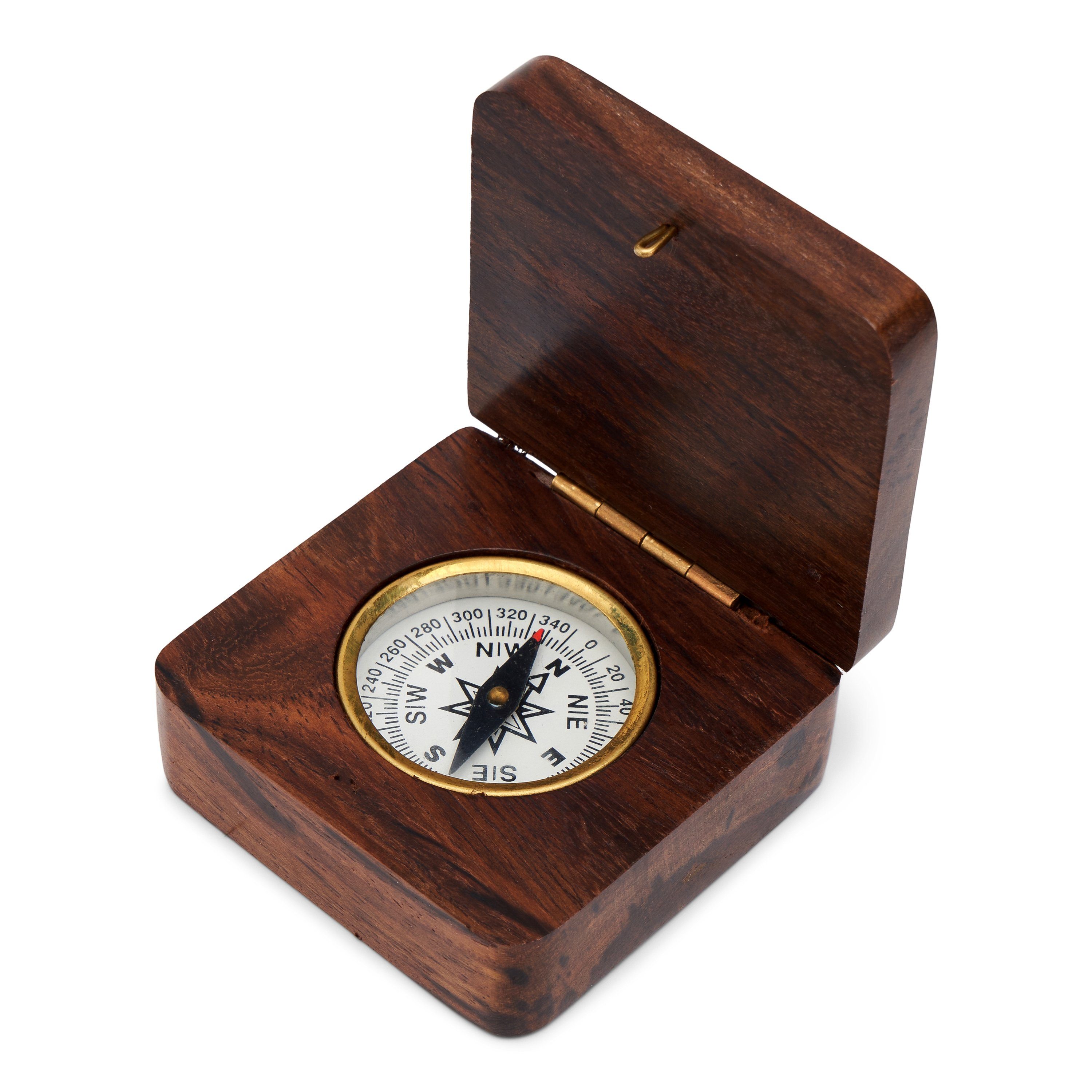 NKlaus Kompass in Maritimes (Holz) Deko Nautische Navigationsgerät maritimes 6,5x6,5cm Peilkompass Holzklappbox