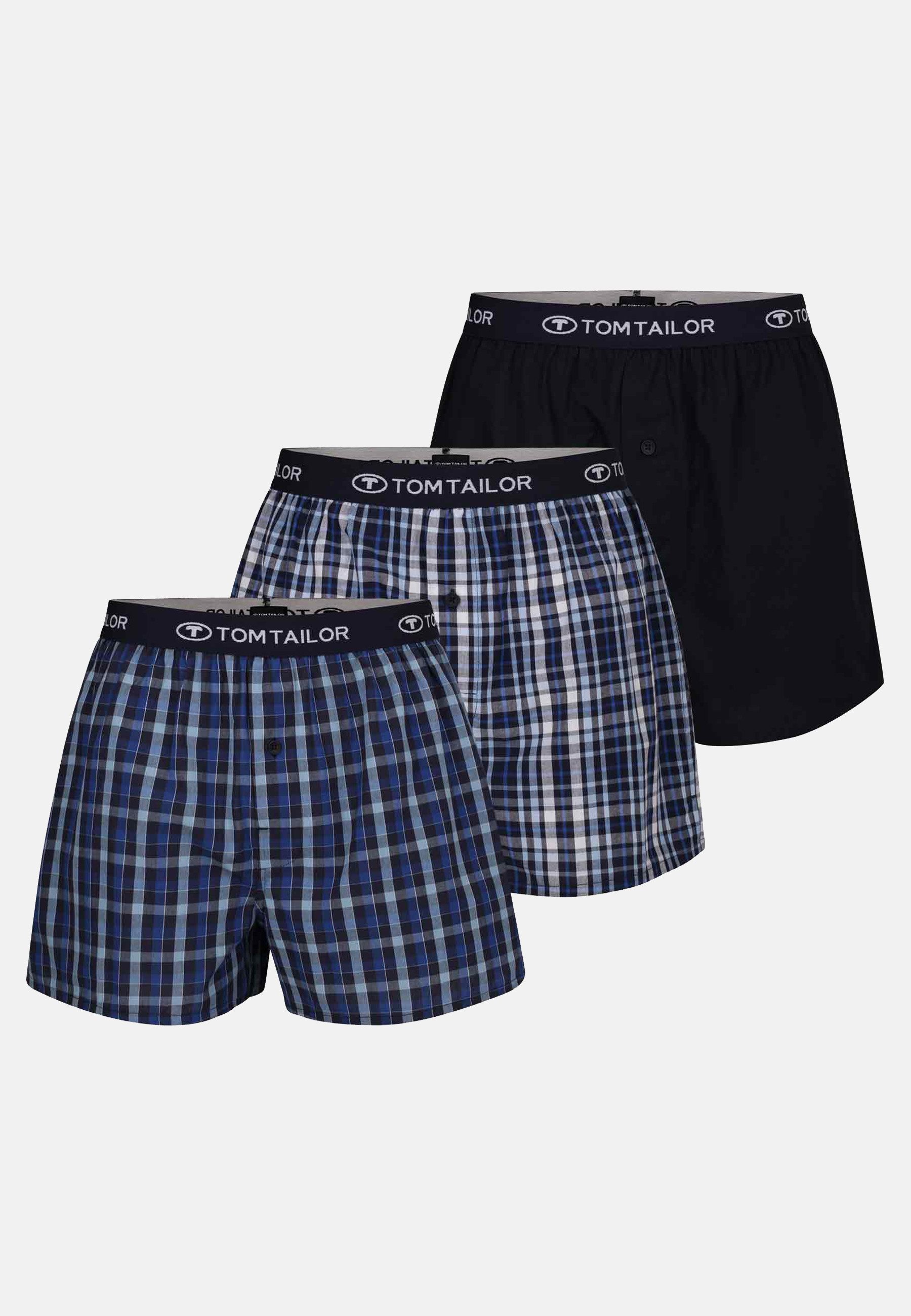 TOM TAILOR Boxershorts TOM TAILOR Herren Boxershort blau uni 3er Pack (3-St)