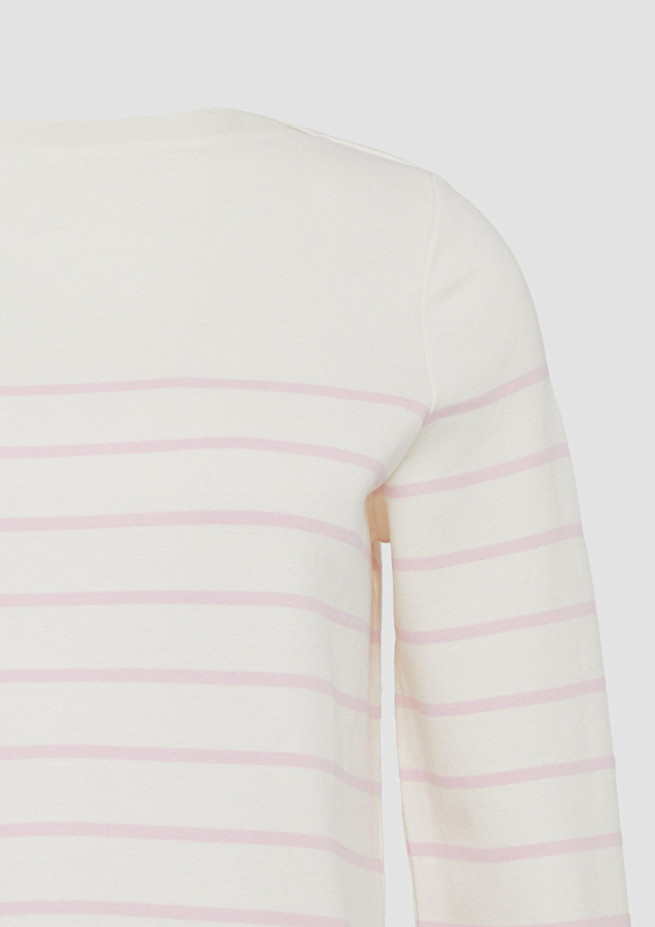 s.Oliver 3/4 Arm-Pullover Sweatshirt Geringeltes Sweatshirt mit U-Boot-Ausschnitt