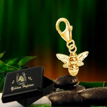 Goldene Hufeisen Charm-Einhänger Biene Karabiner Charm Anhänger für Bettelarmband 925 Silber Vergoldet (inkl. Etui), für Gliederarmband oder Halskette